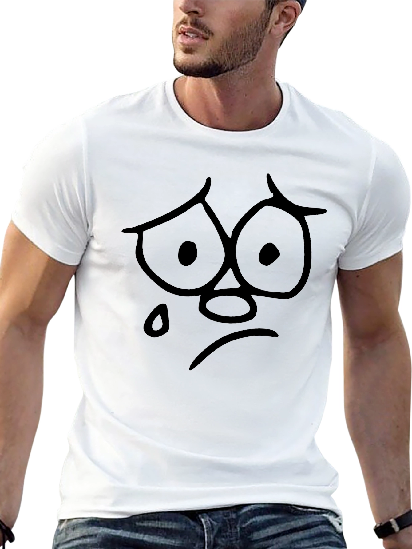 Sad Face Graphic Tee - Black Casual T-Shirt