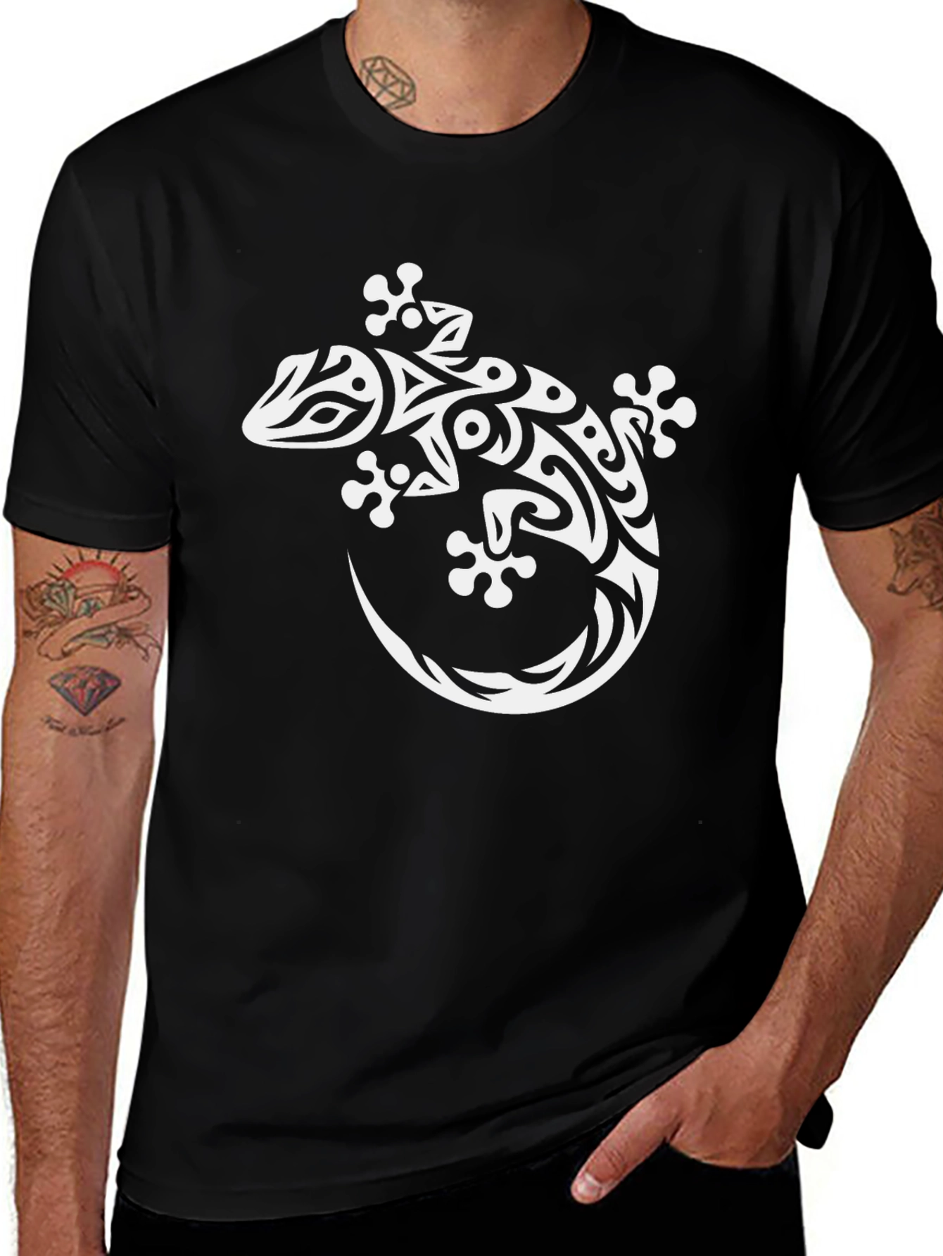 Tribal Gecko Graphic T-Shirt - Black