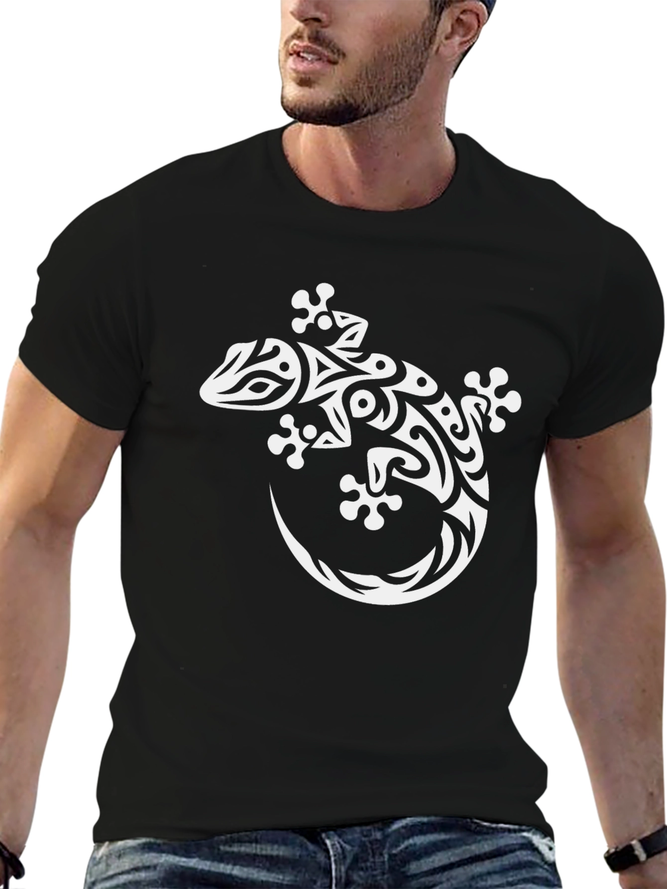 Tribal Gecko Graphic T-Shirt - Black