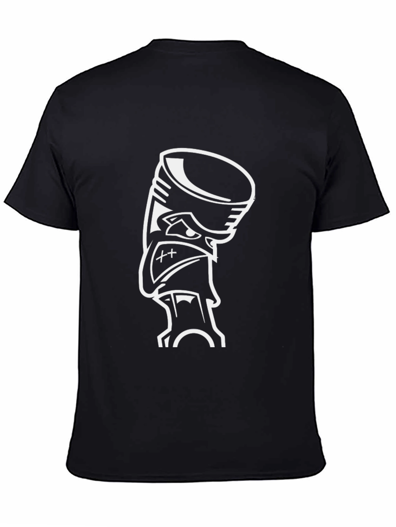 Black Graphic Tee - Cartoon Piston Design