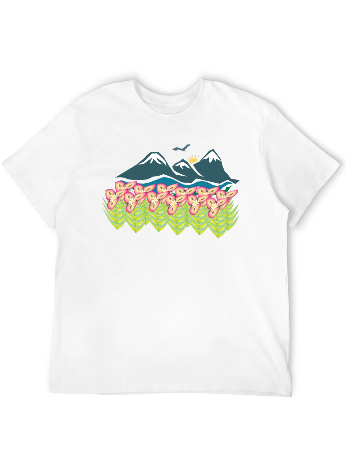Mountain & Flower Graphic Tee - Black