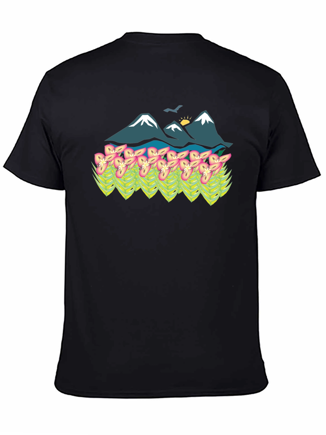 Mountain & Flower Graphic Tee - Black