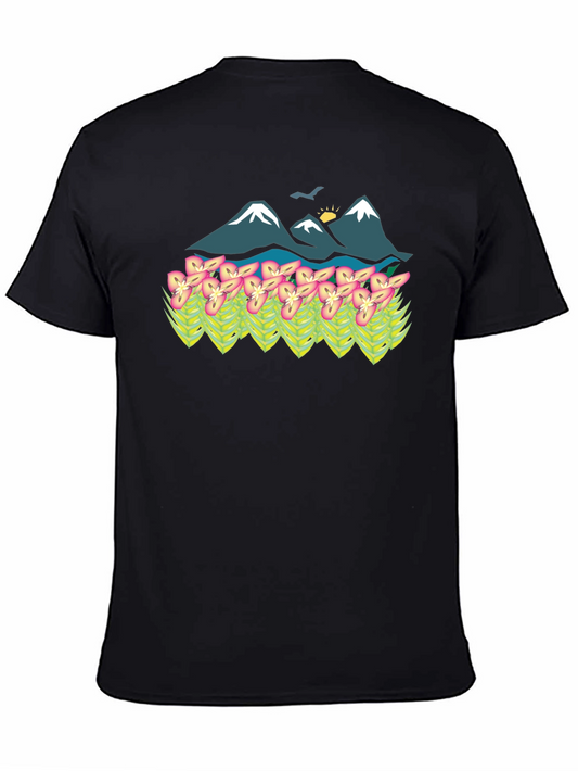 Mountain & Flower Graphic Tee - Black