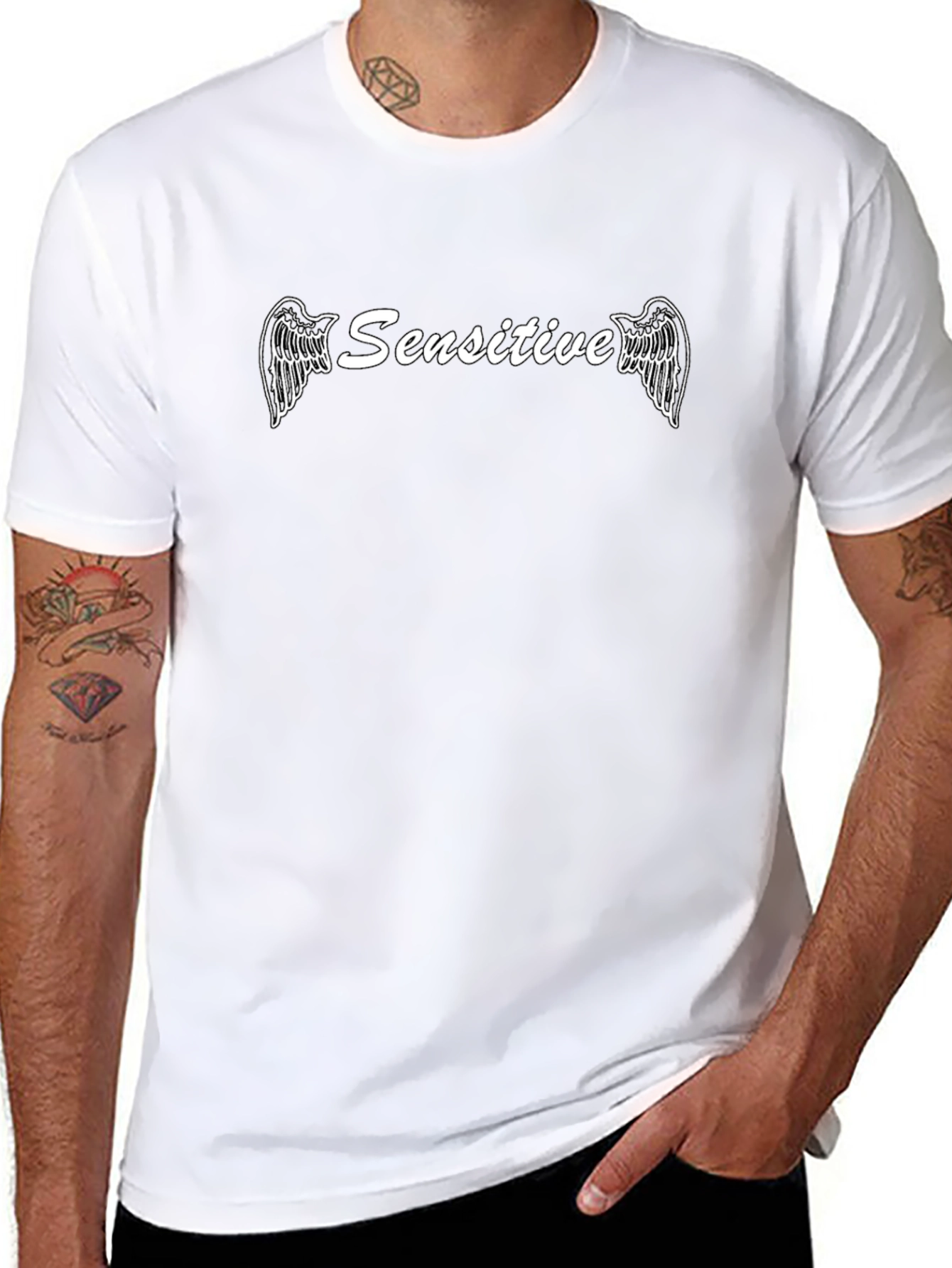Sensitive Angel Wings Graphic Tee - Black
