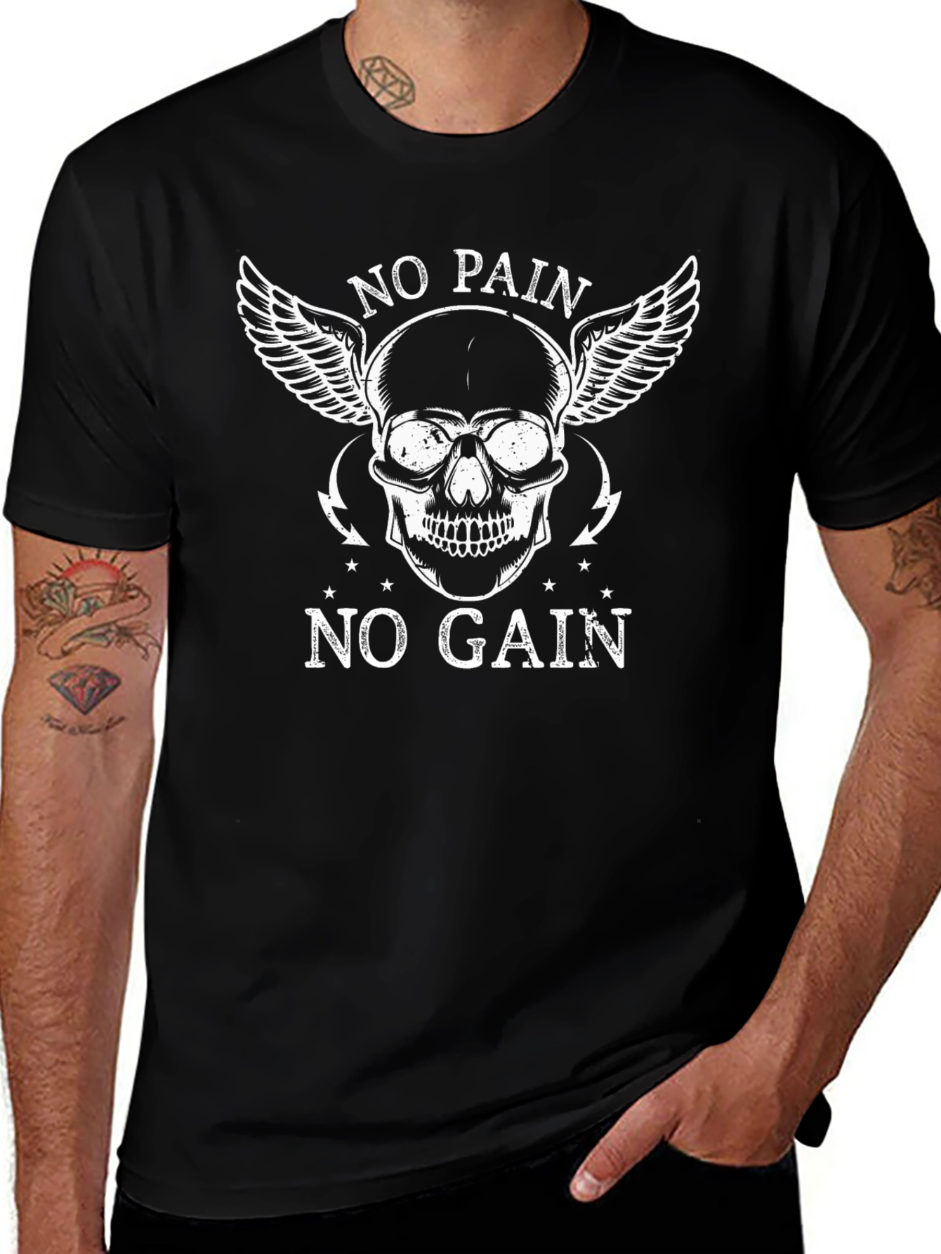 No Pain No Gain Skull Graphic T-Shirt