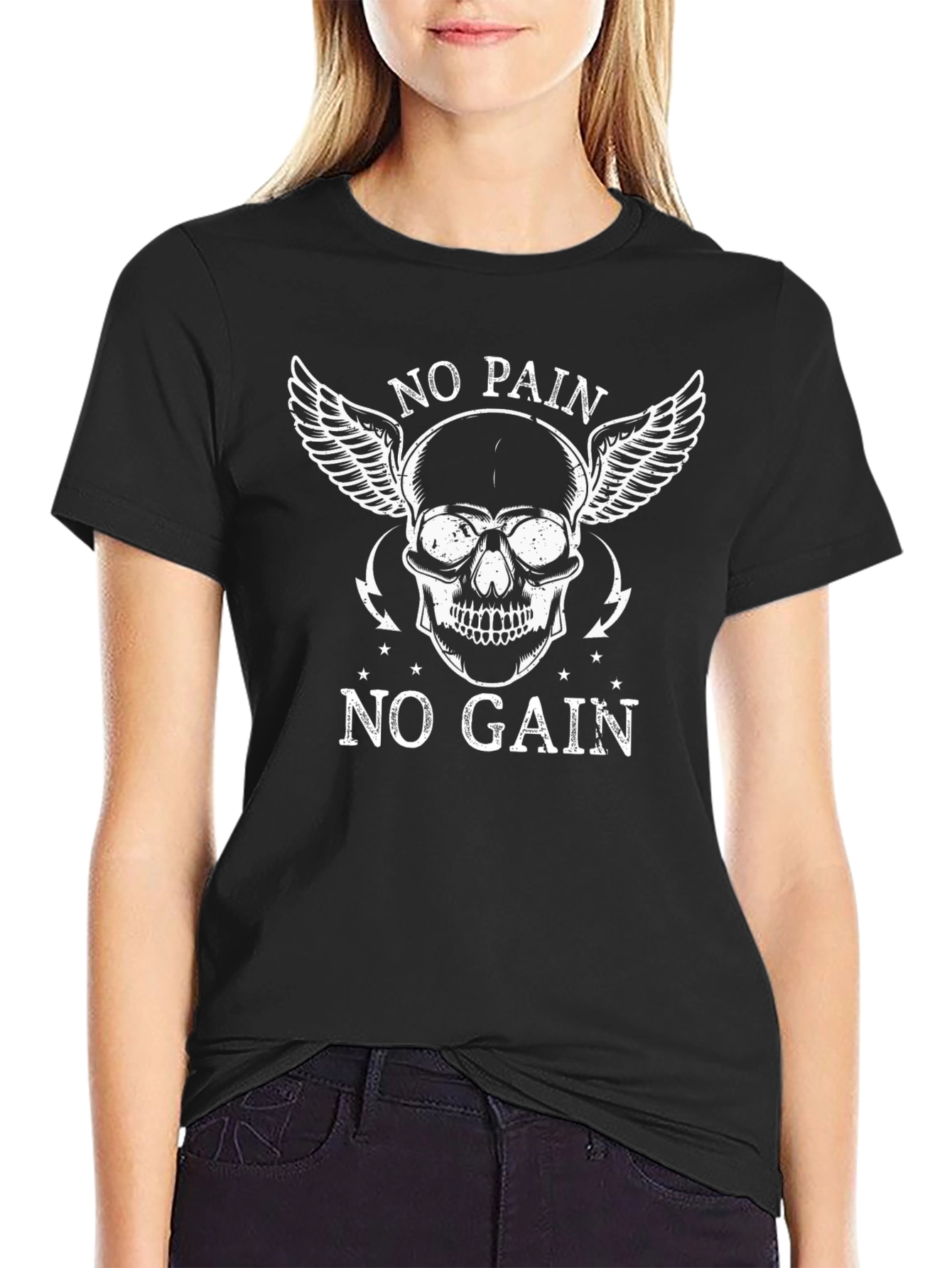 No Pain No Gain Skull Graphic T-Shirt
