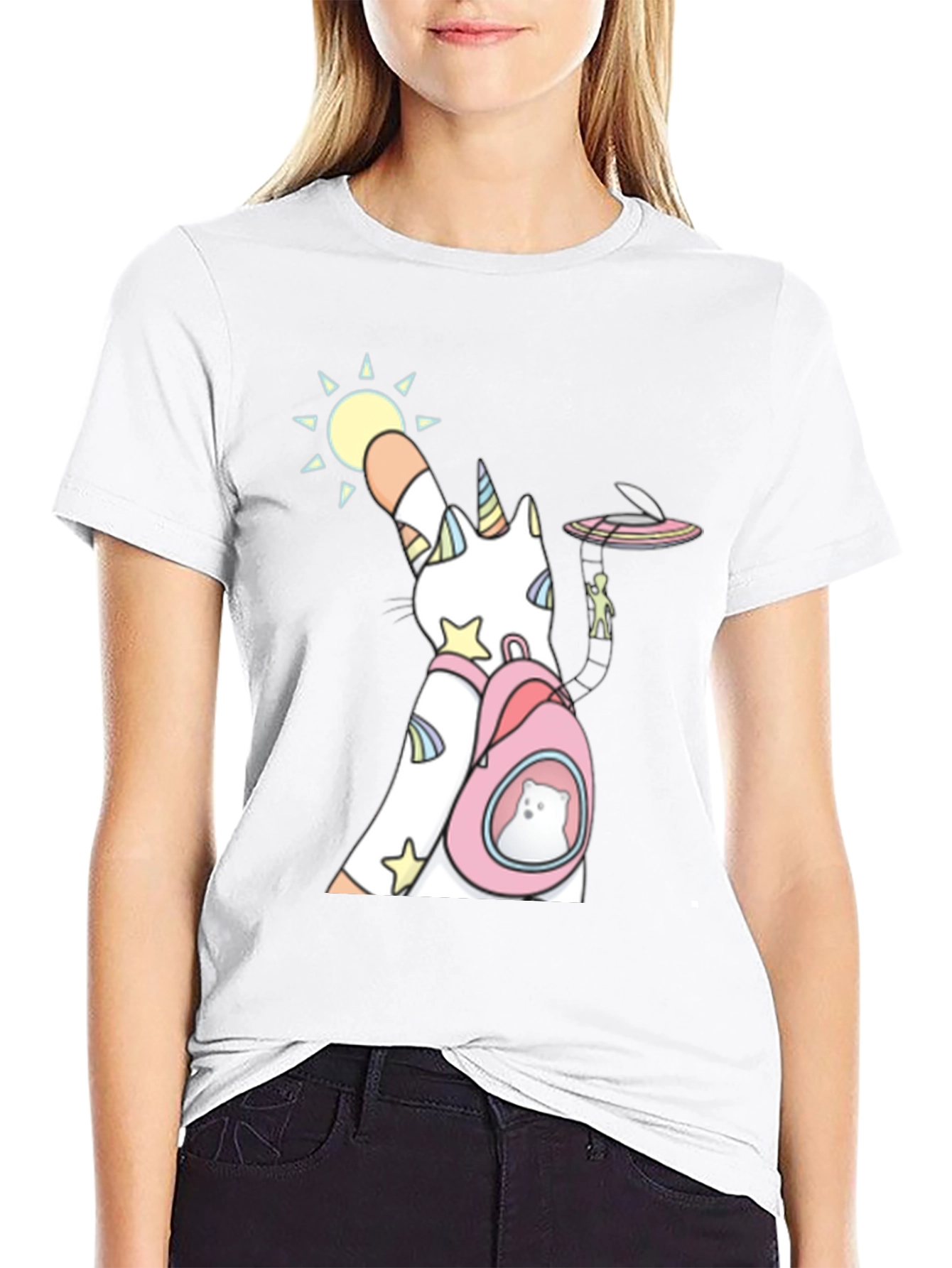 Unicorn Cat Backpack Funny Graphic Tee