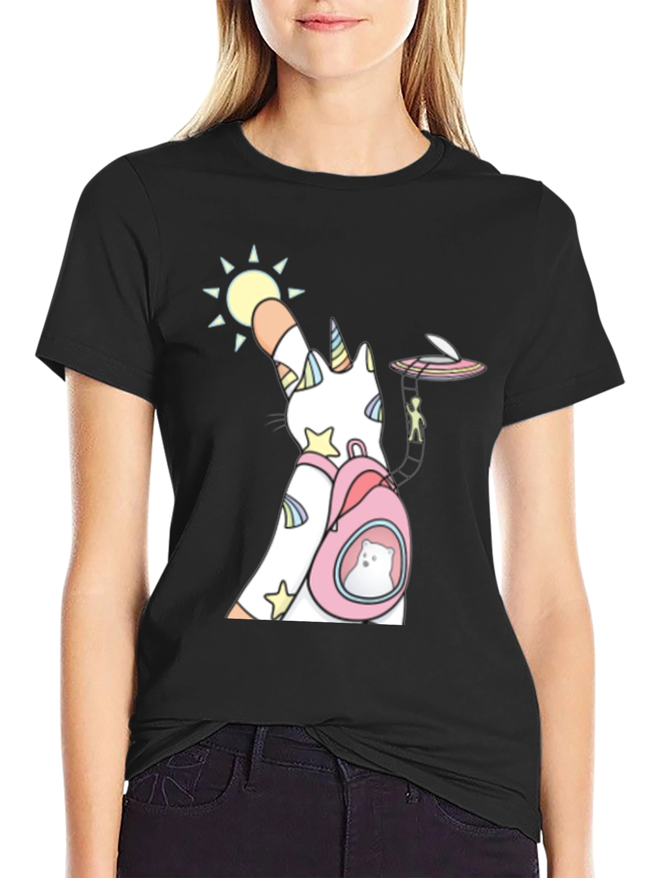 Unicorn Cat Backpack Funny Graphic Tee