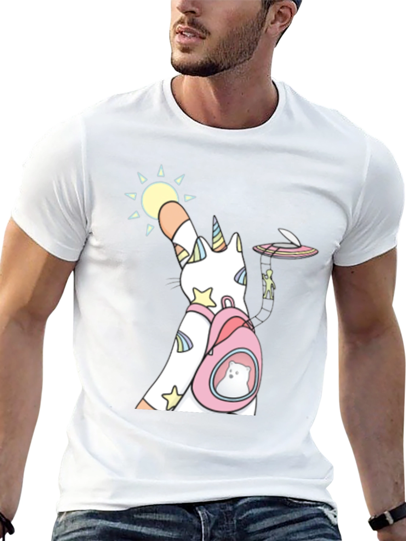 Unicorn Cat Backpack Funny Graphic Tee