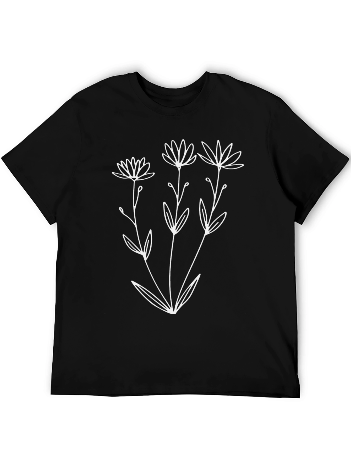Minimalist Flower Graphic Black T-Shirt