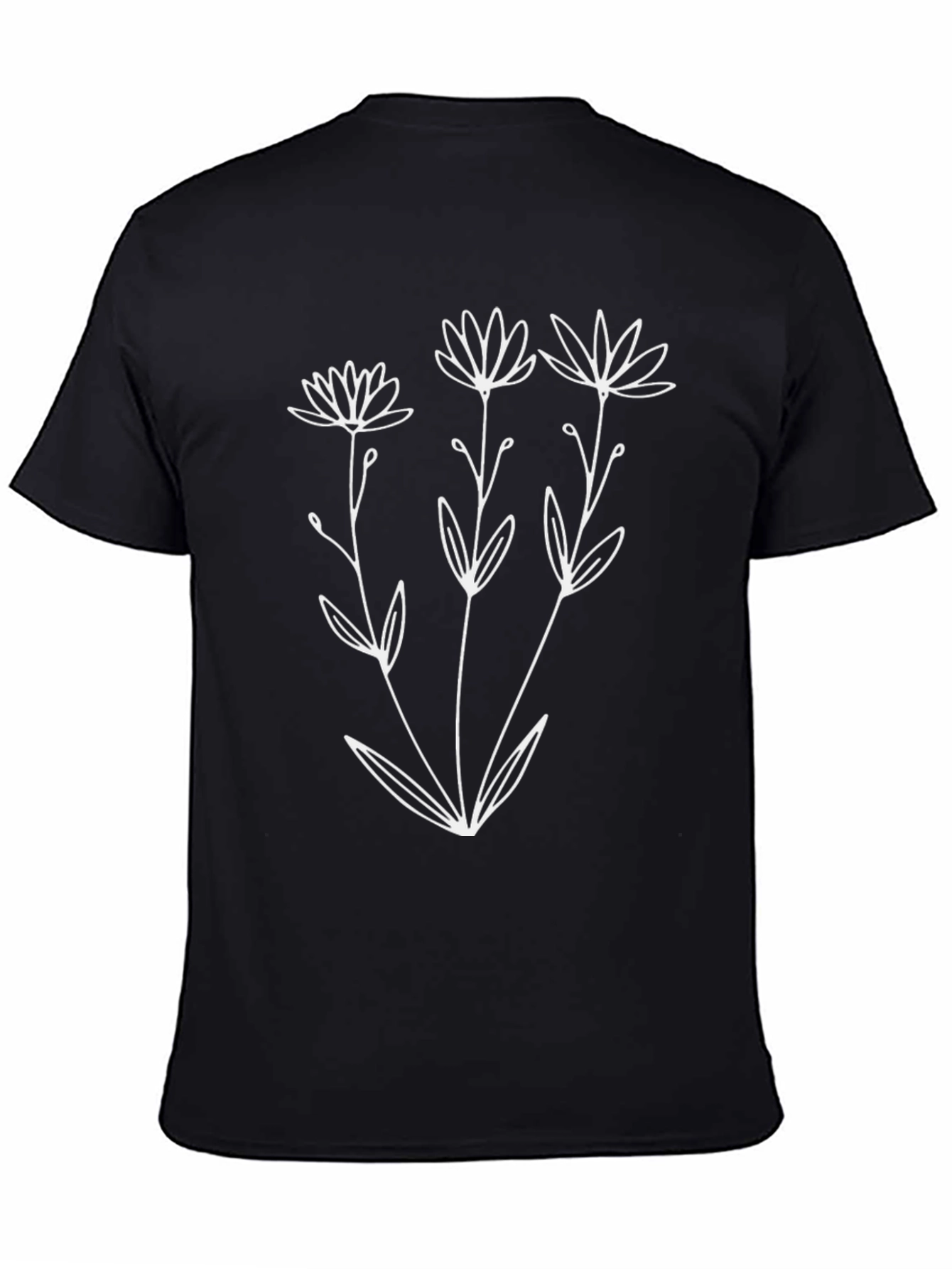 Minimalist Flower Graphic Black T-Shirt