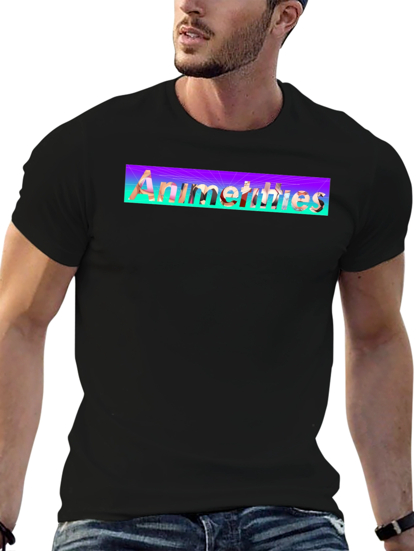 Anime Thighs Graphic T-Shirt - Black