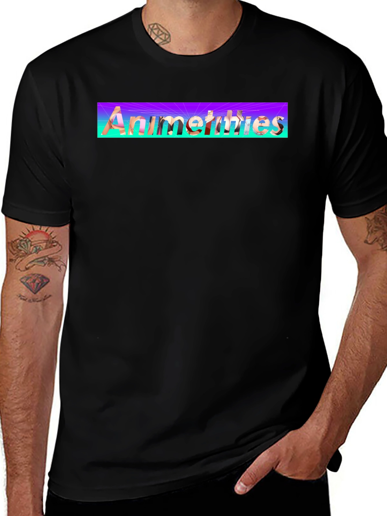 Anime Thighs Graphic T-Shirt - Black