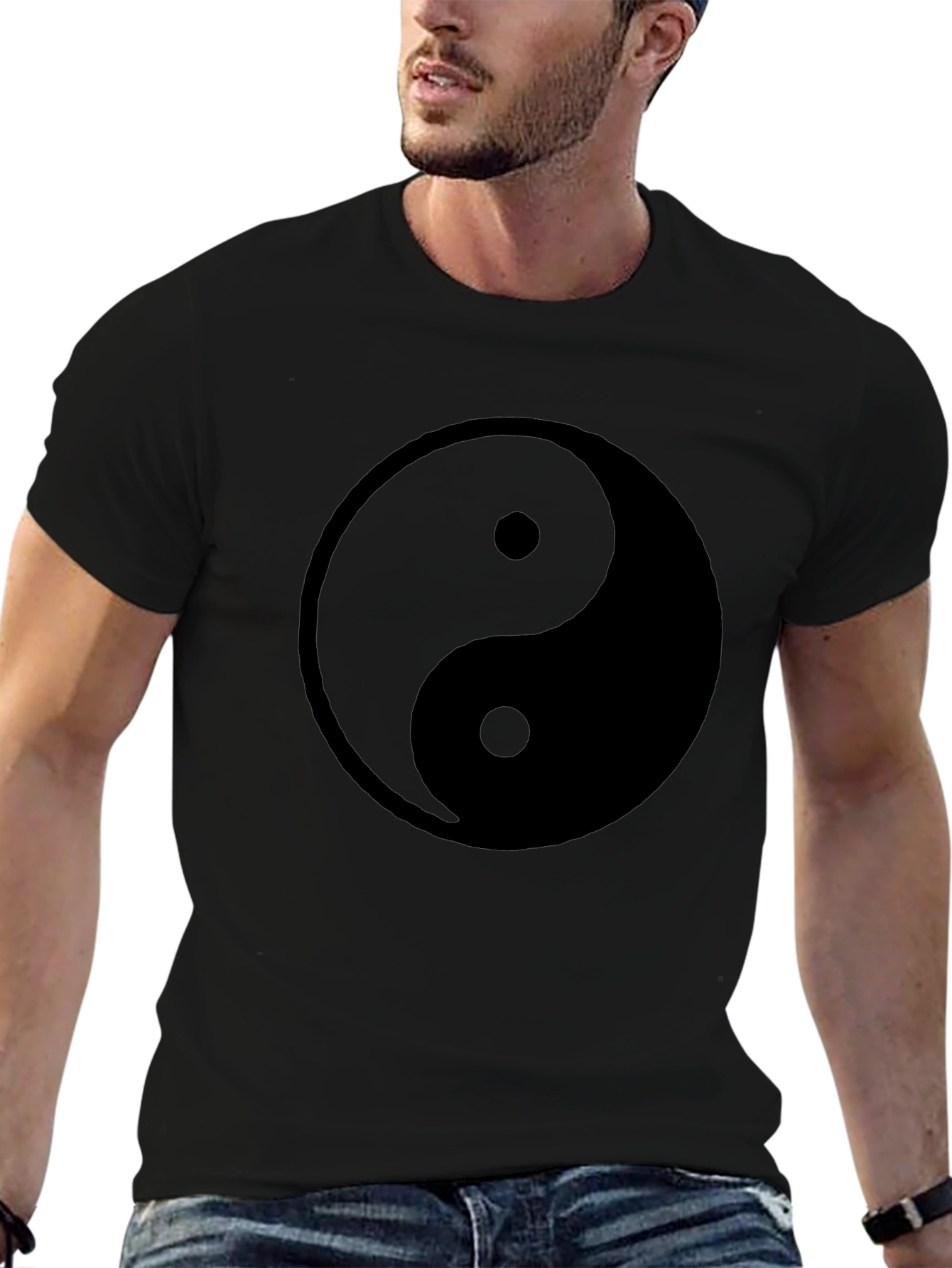 Yin Yang Graphic Print Black T-Shirt