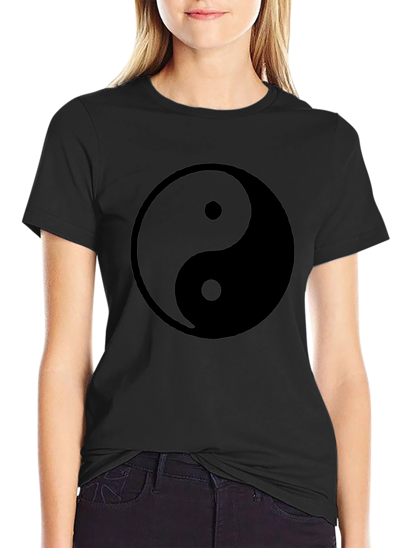 Yin Yang Graphic Print Black T-Shirt
