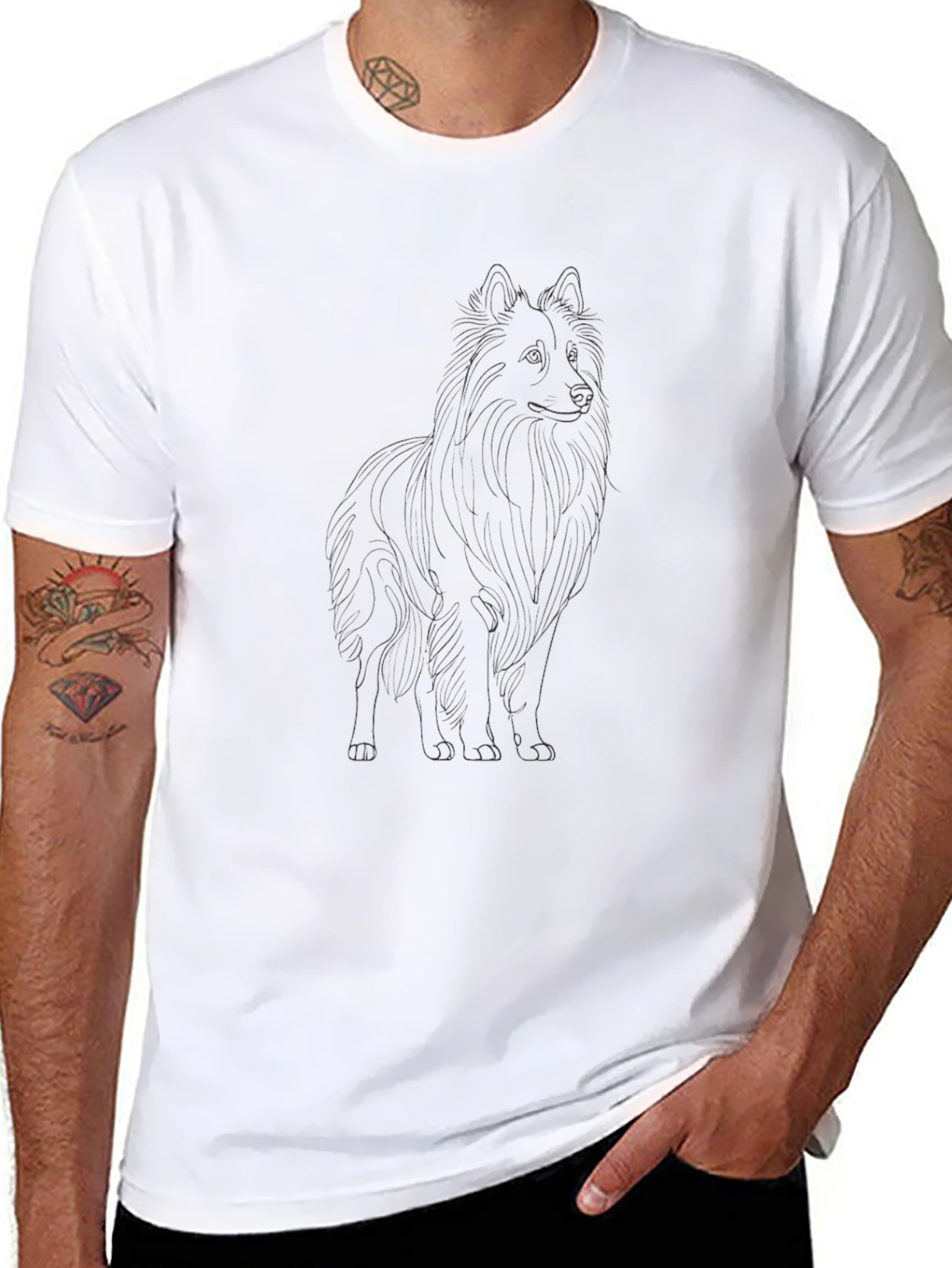 Black Sheltie Dog Outline T-Shirt