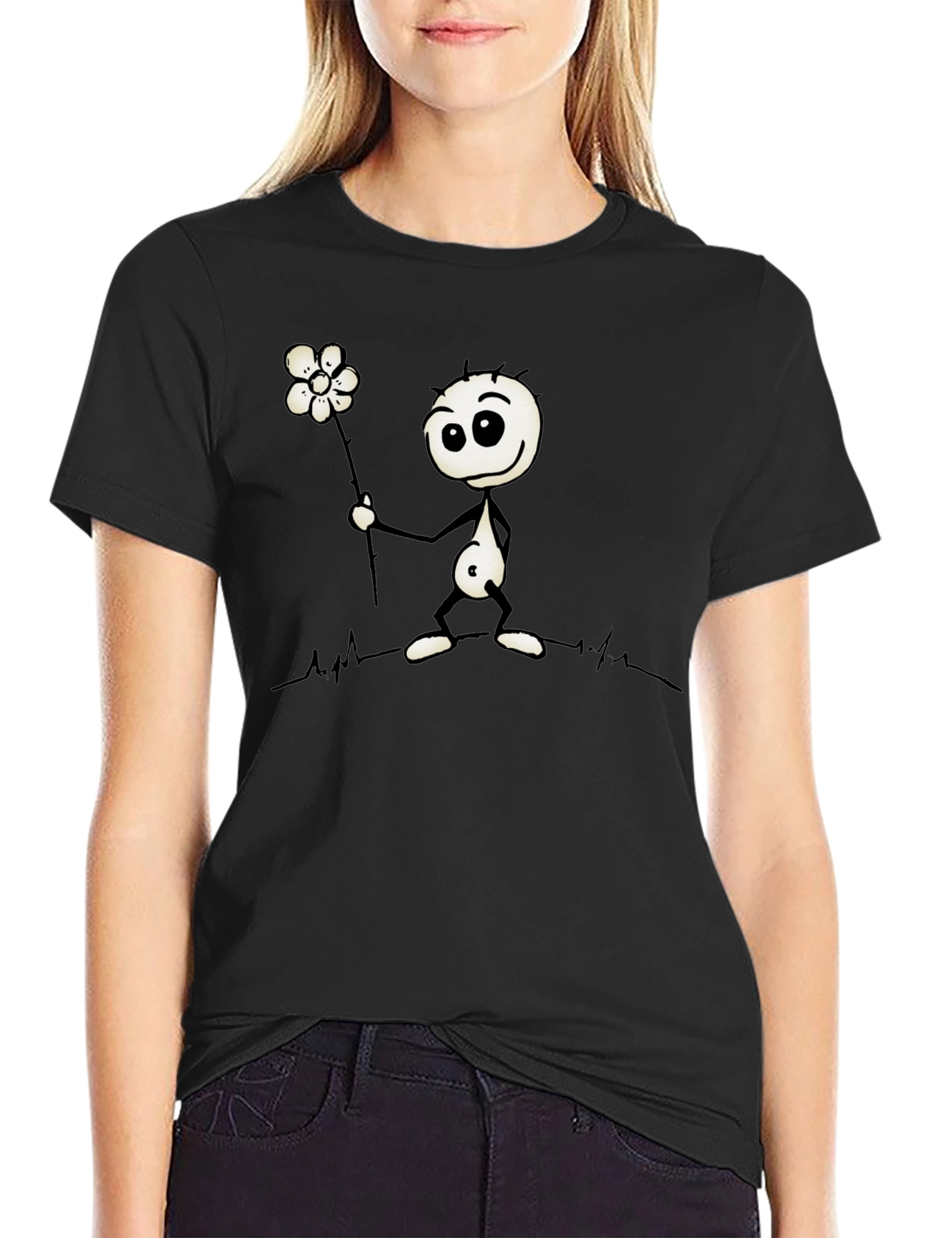 Whimsical Stick Figure Flower Graphic Tee