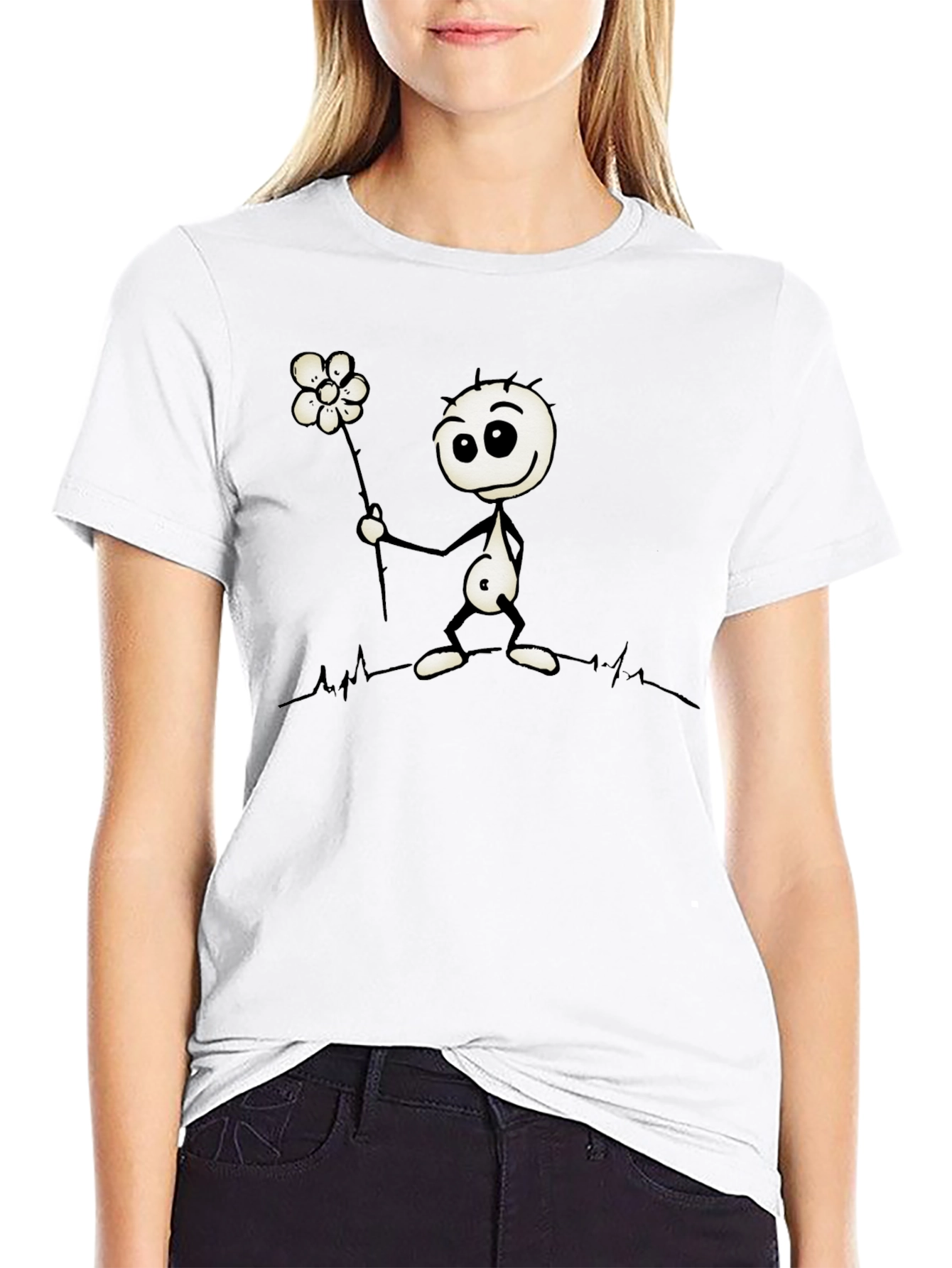 Whimsical Stick Figure Flower Graphic Tee
