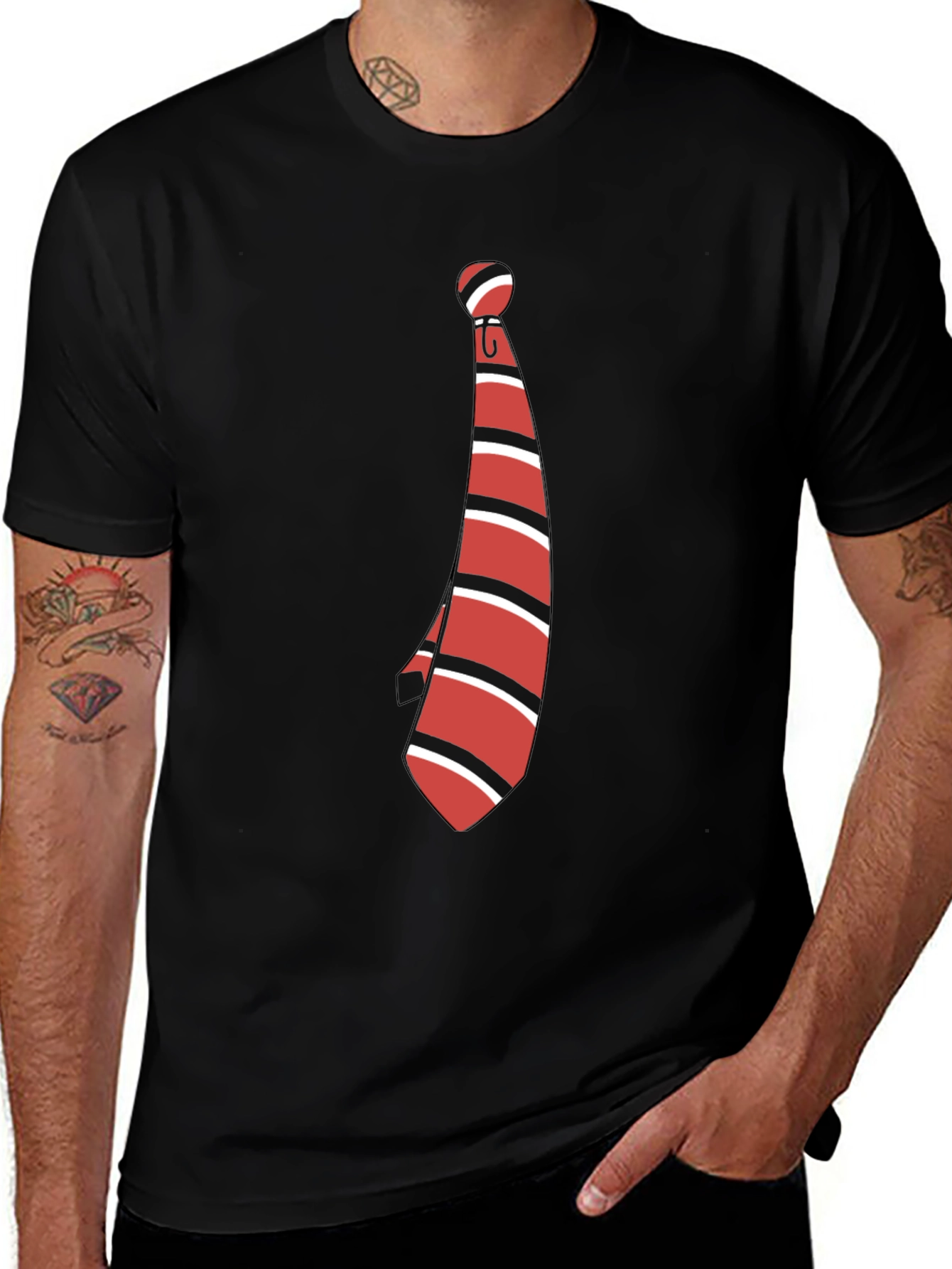 Striped Tie Graphic Tee - Casual Style