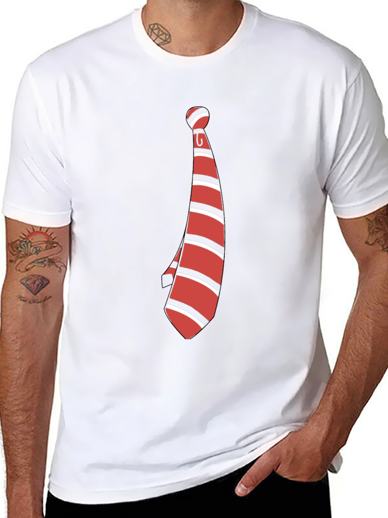 Striped Tie Graphic Tee - Casual Style
