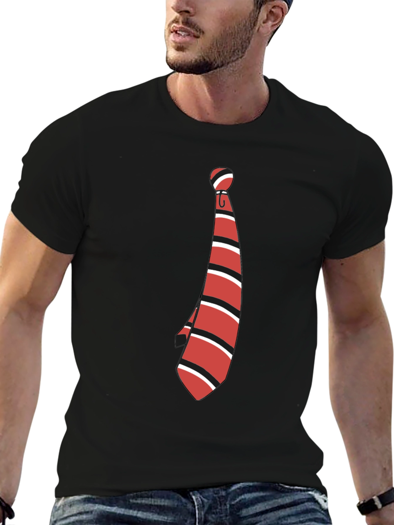 Striped Tie Graphic Tee - Casual Style