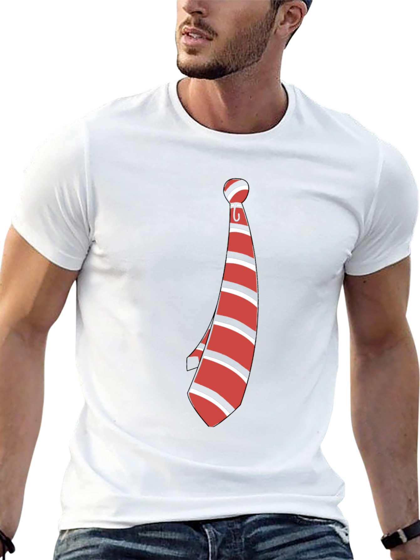 Striped Tie Graphic Tee - Casual Style