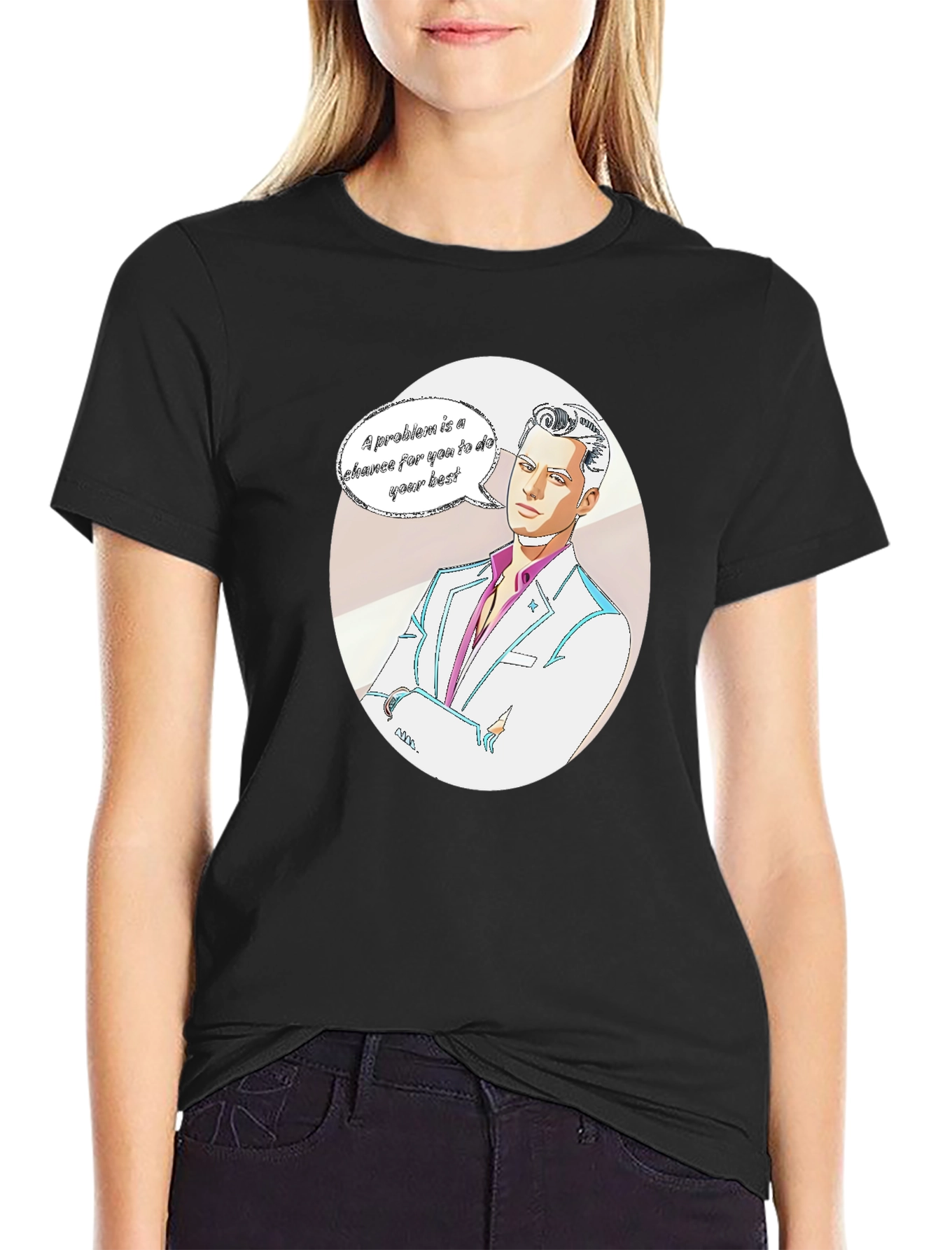Motivational Cartoon Man Graphic Tee - Black
