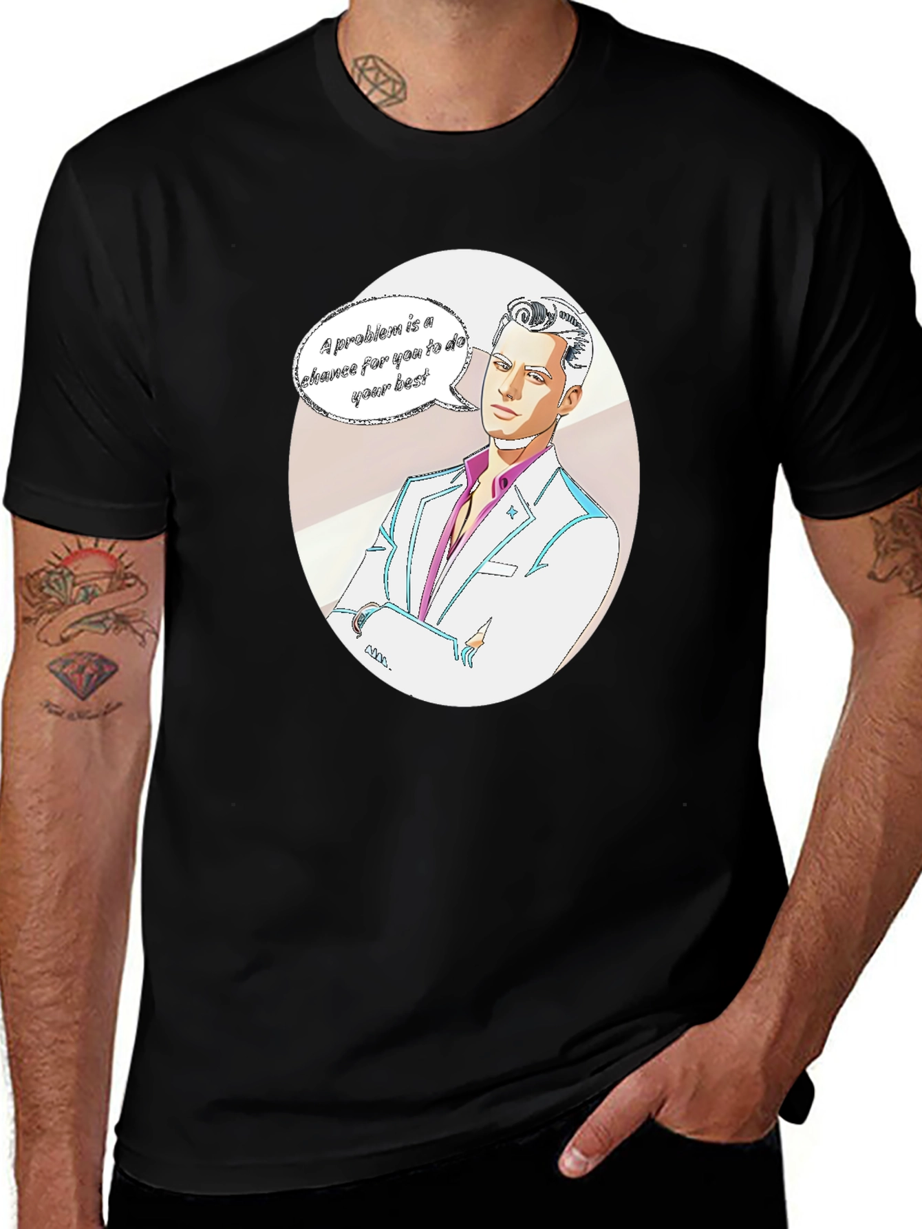 Motivational Cartoon Man Graphic Tee - Black