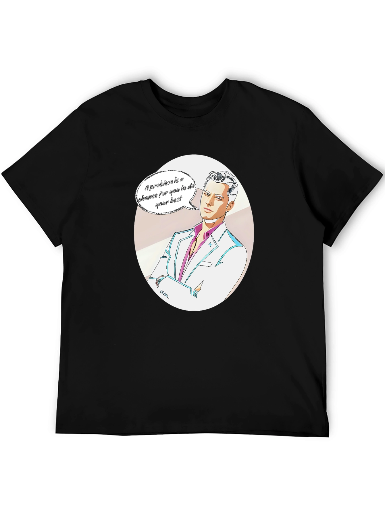 Motivational Cartoon Man Graphic Tee - Black