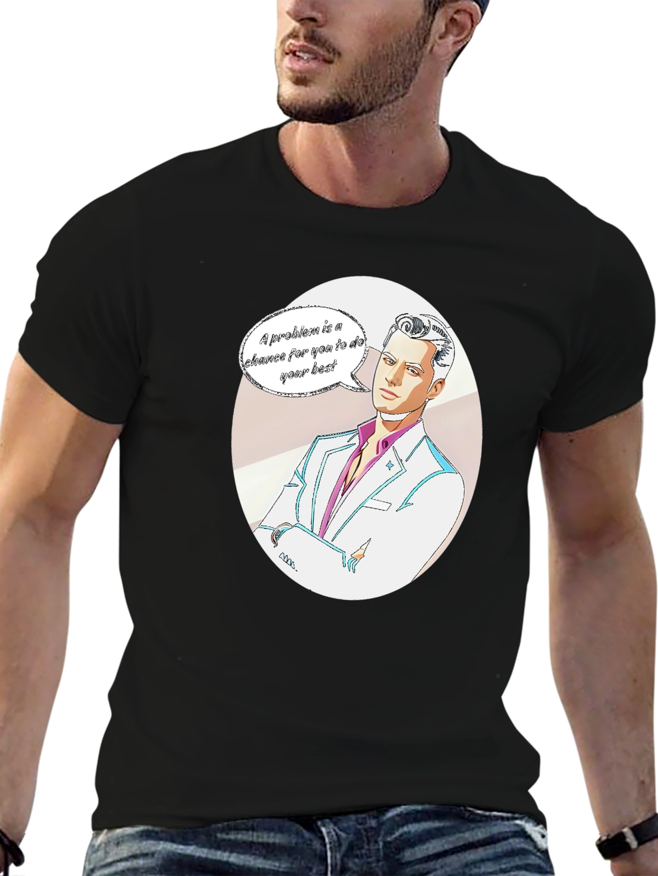 Motivational Cartoon Man Graphic Tee - Black