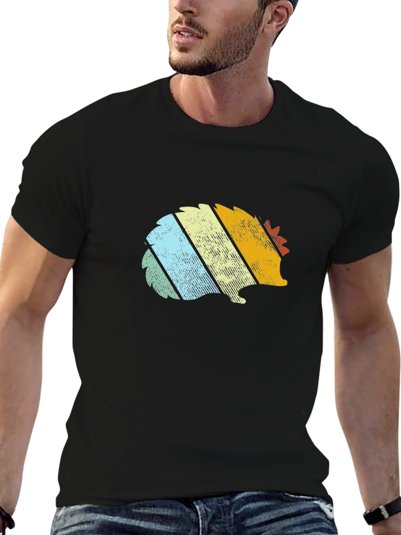 Retro Hedgehog Graphic Tee - Black Cotton T-Shirt