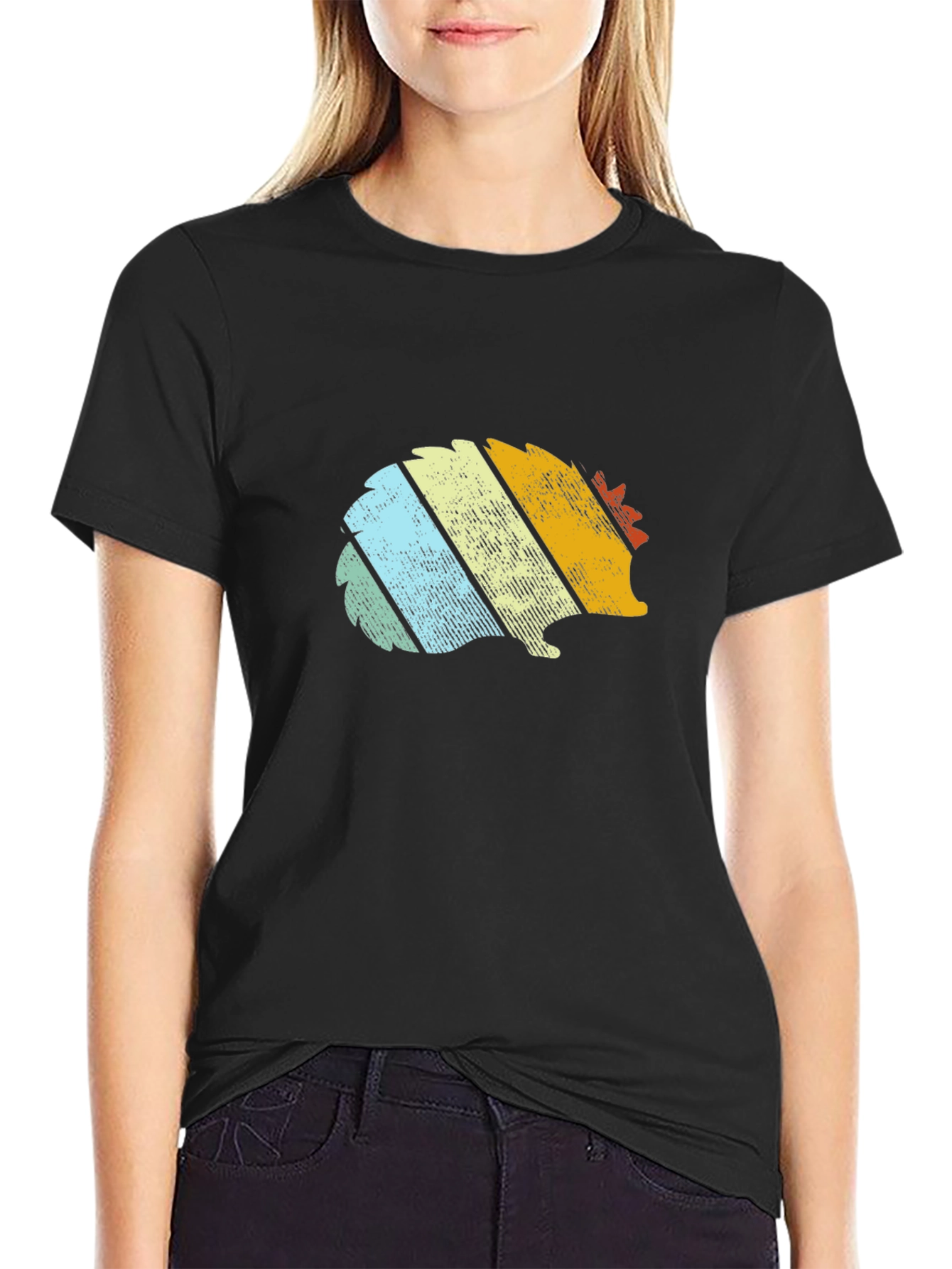 Retro Hedgehog Graphic Tee - Black Cotton T-Shirt