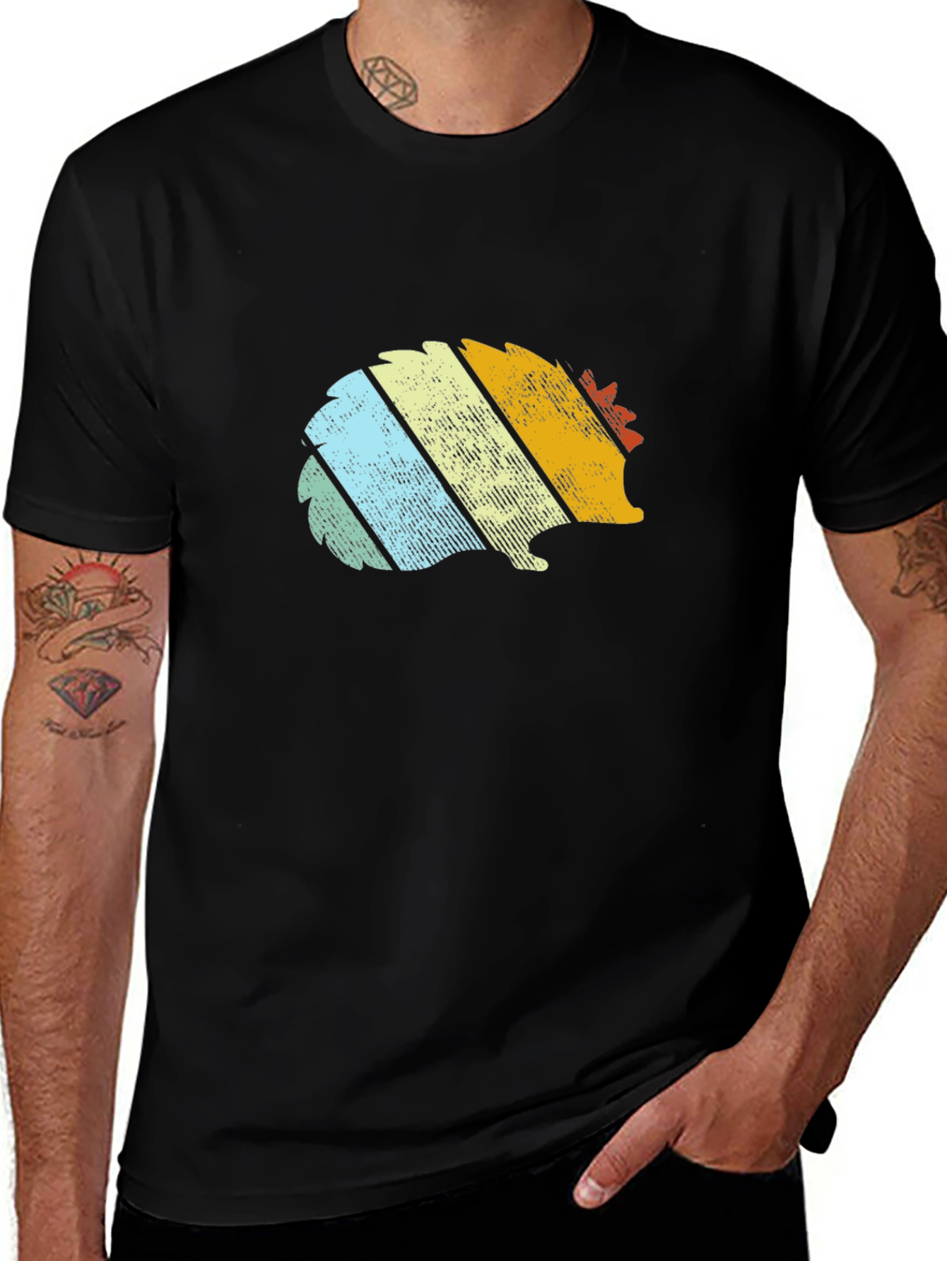 Retro Hedgehog Graphic Tee - Black Cotton T-Shirt
