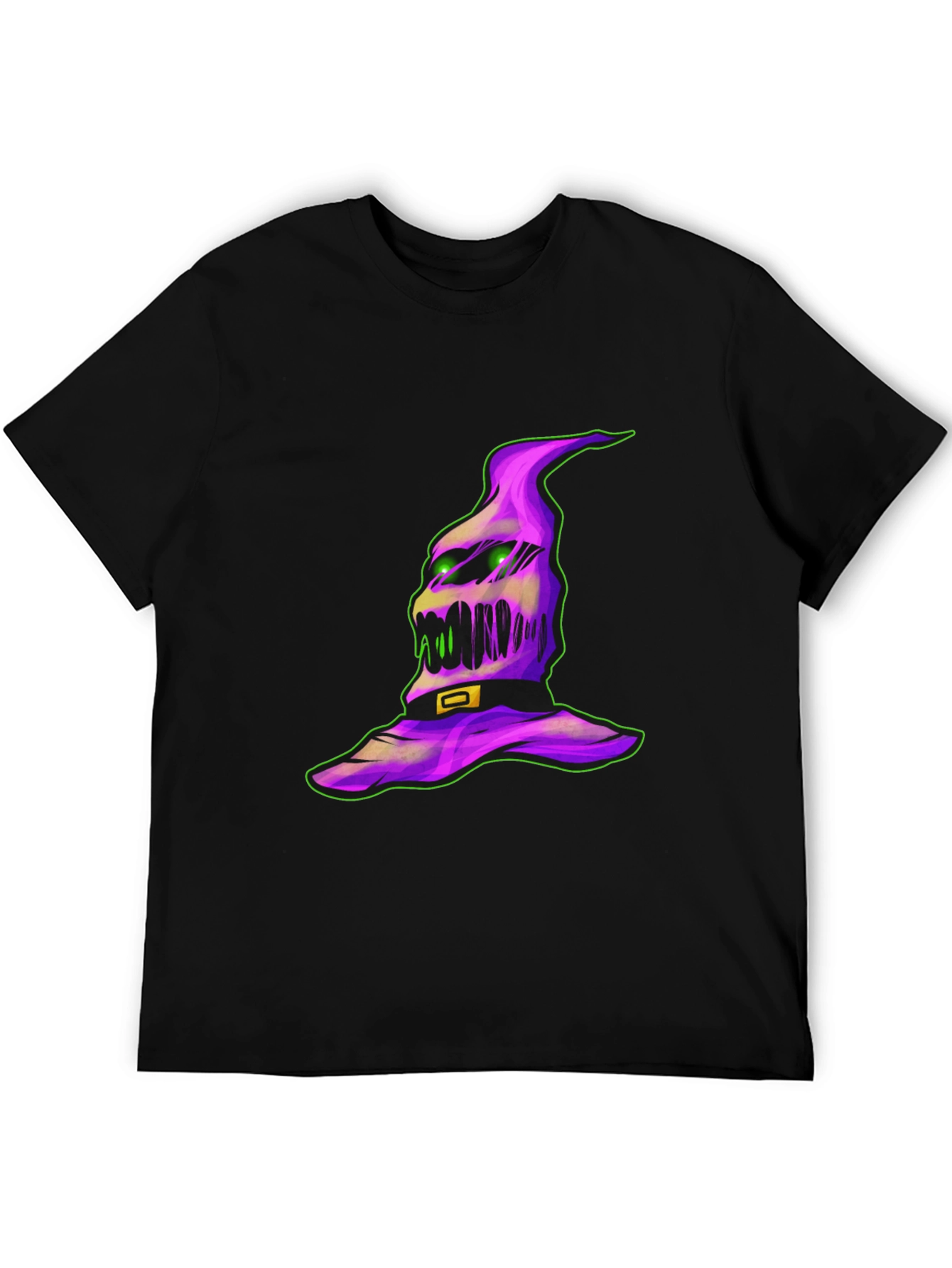 Spooky Halloween Hat Graphic Tee - Black Cotton Shirt