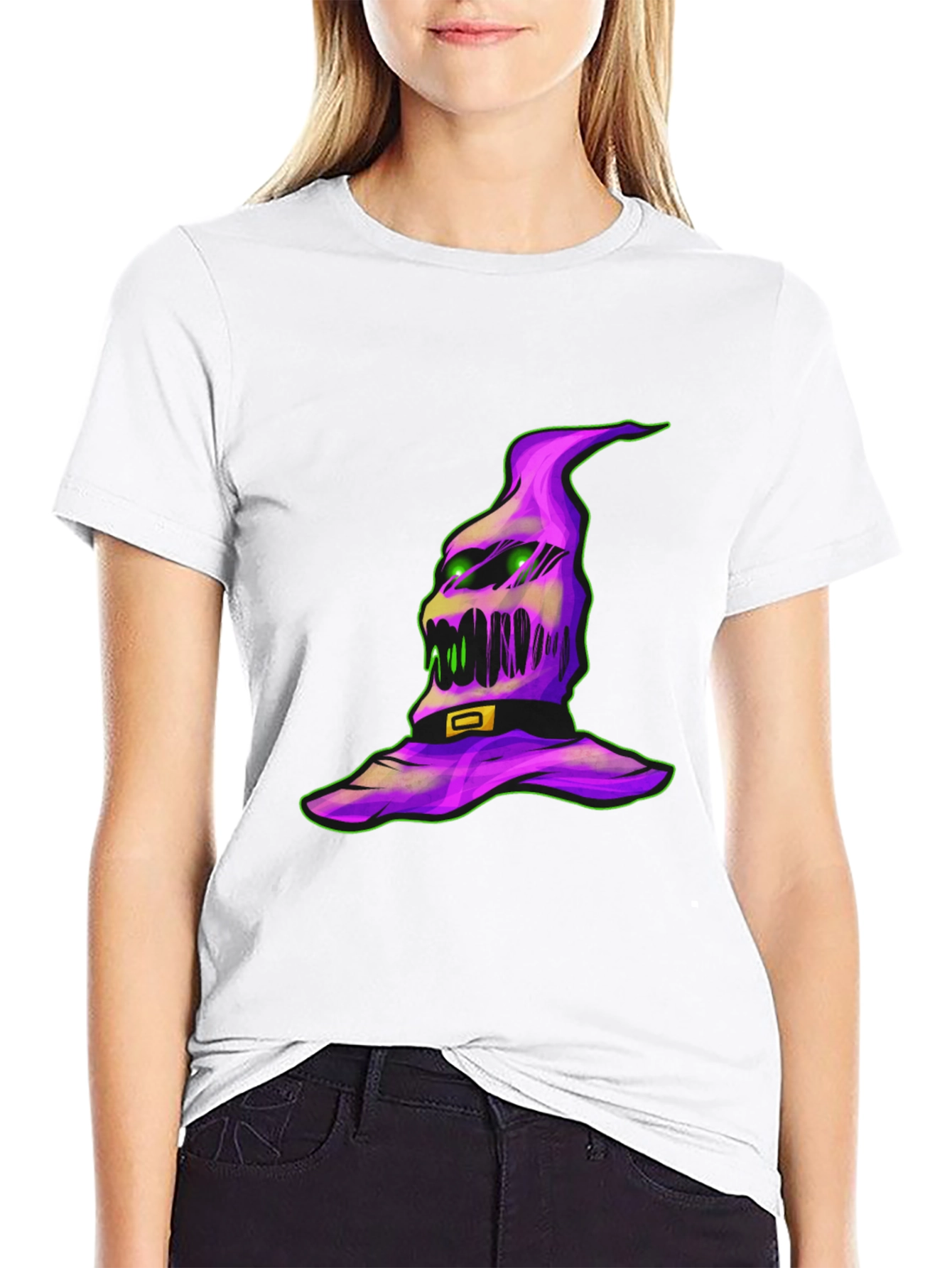 Spooky Halloween Hat Graphic Tee - Black Cotton Shirt