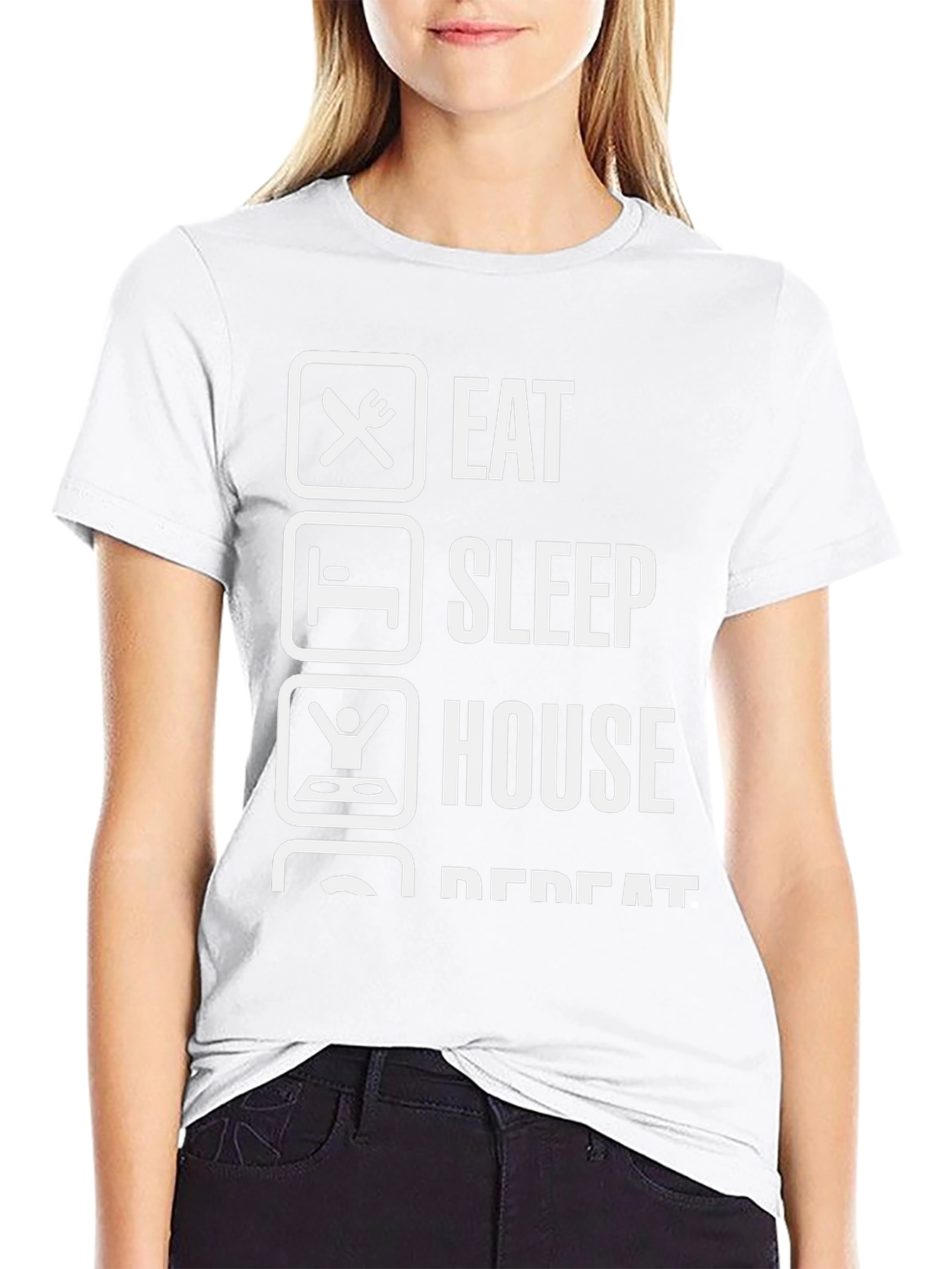 Eat Sleep House Repeat Black Graphic T-Shirt