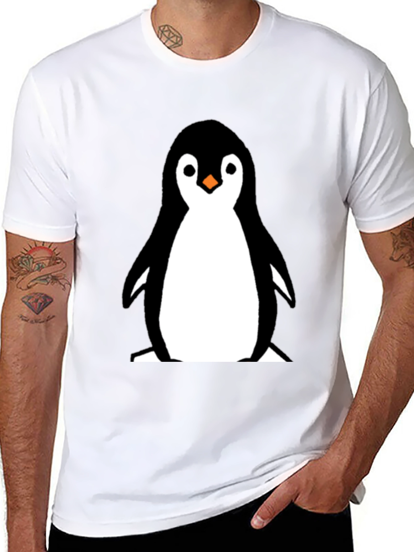 Cute Penguin Graphic Tee - Black
