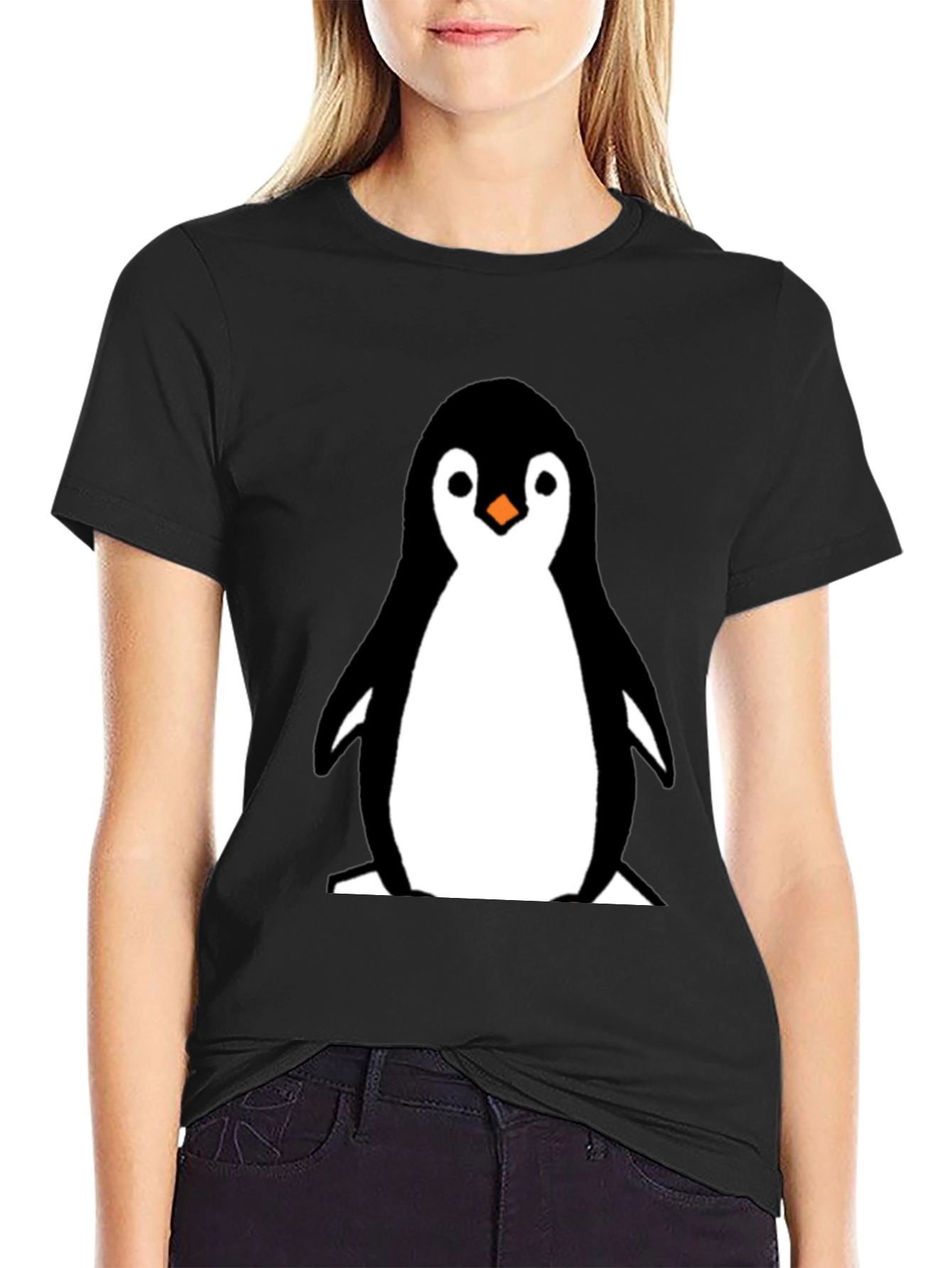 Cute Penguin Graphic Tee - Black