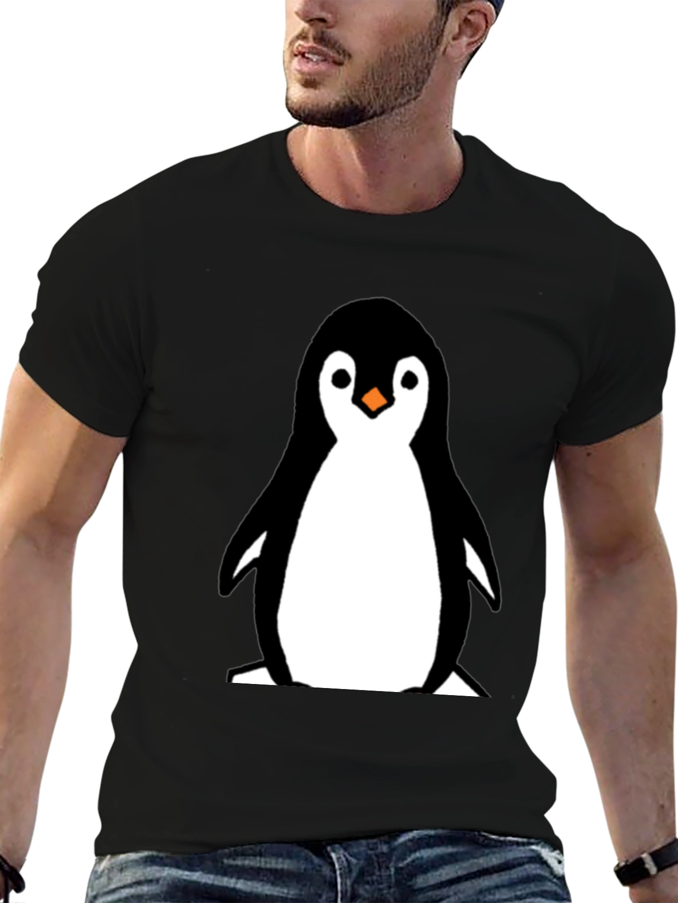 Cute Penguin Graphic Tee - Black