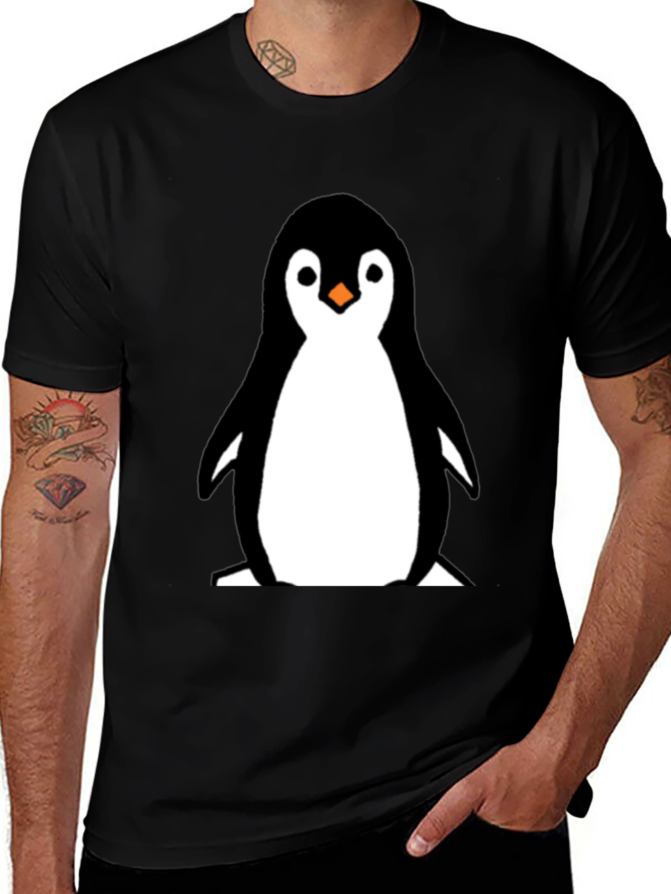 Cute Penguin Graphic Tee - Black