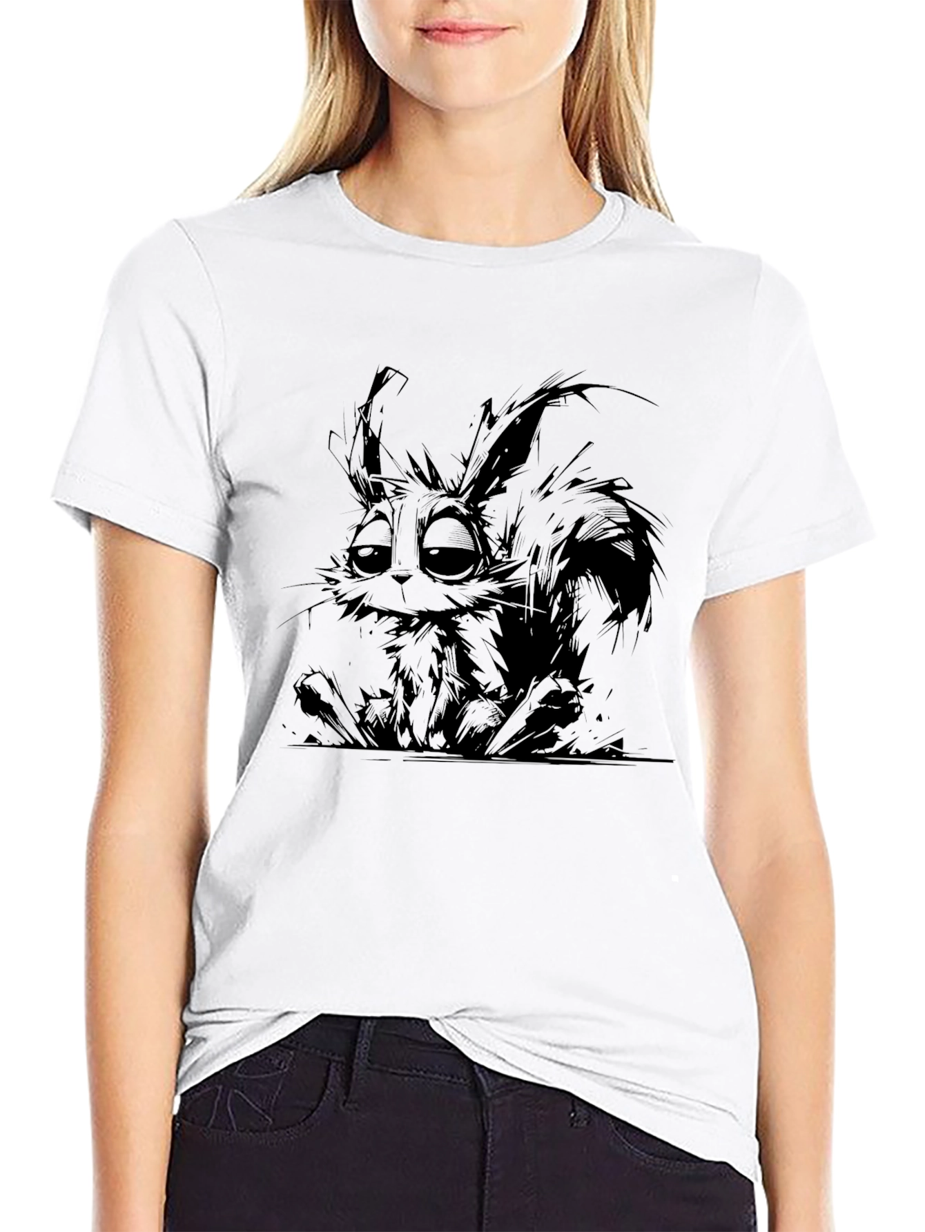 Graphic Print T-Shirt - Sad Bunny Design