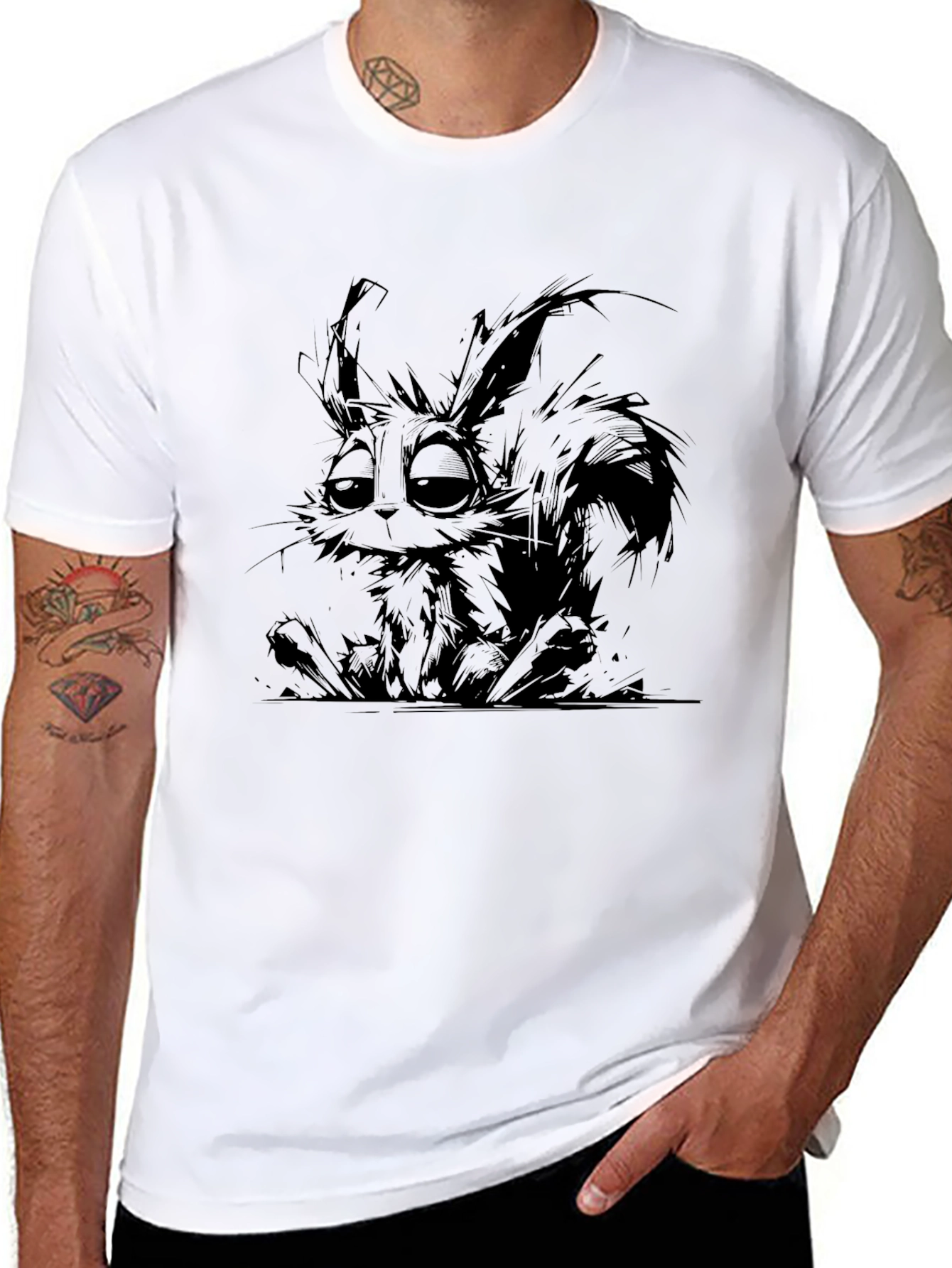 Graphic Print T-Shirt - Sad Bunny Design