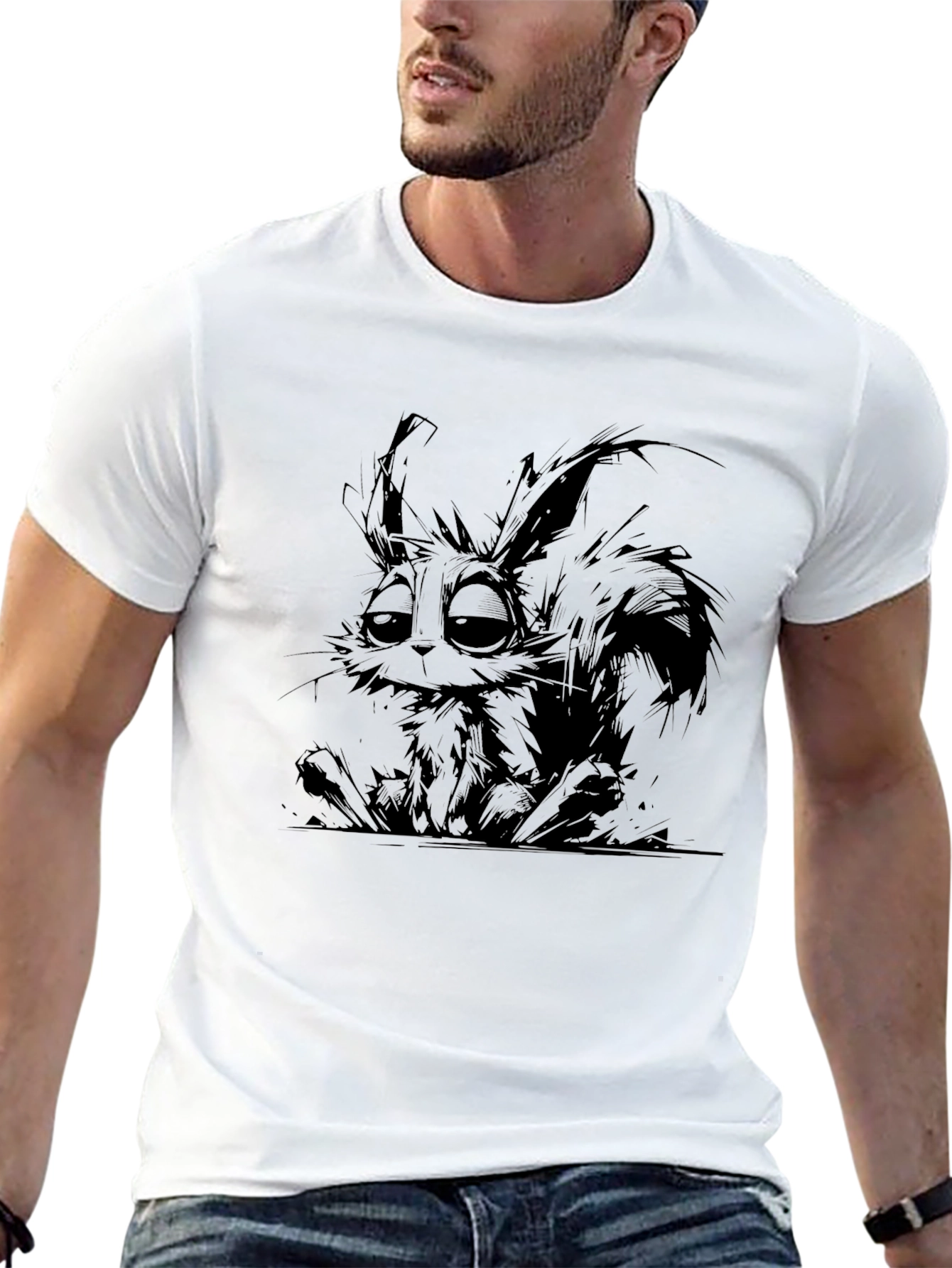 Graphic Print T-Shirt - Sad Bunny Design