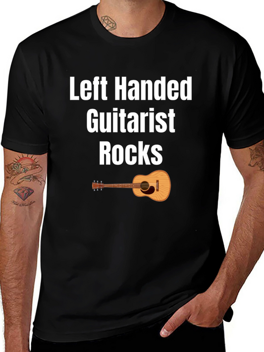 Left Handed Guitarist Rocks T-Shirt - Black
