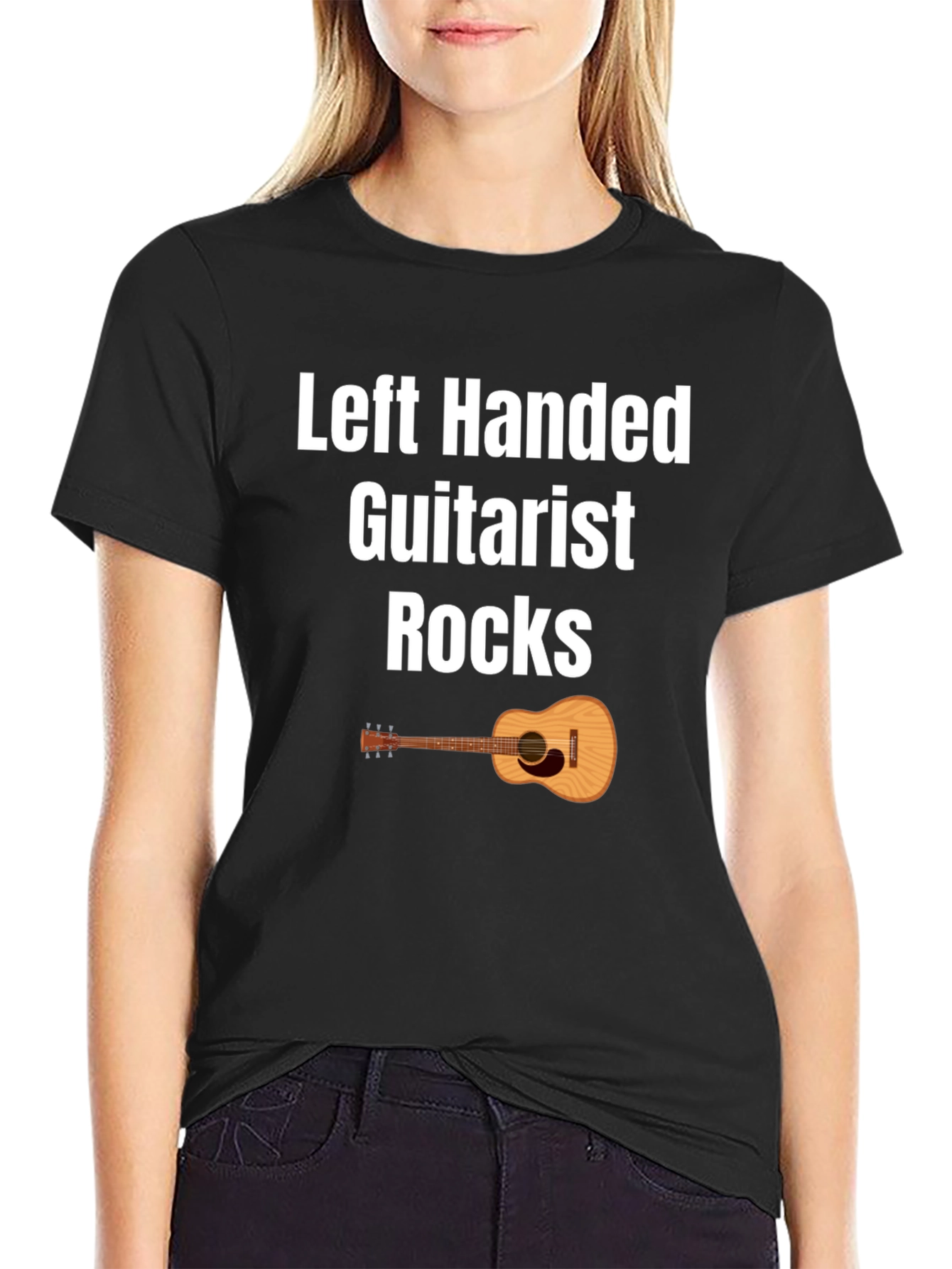 Left Handed Guitarist Rocks T-Shirt - Black