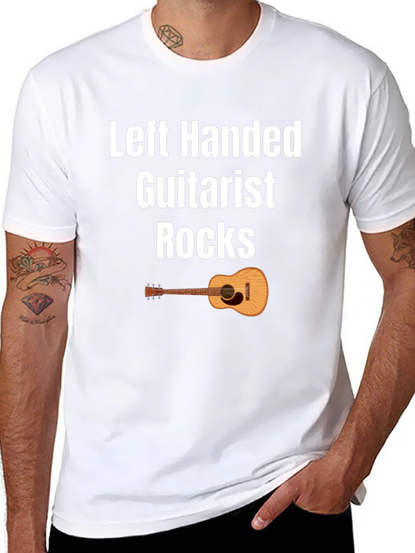 Left Handed Guitarist Rocks T-Shirt - Black