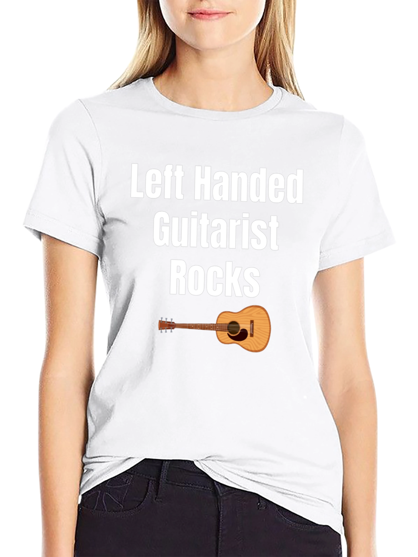 Left Handed Guitarist Rocks T-Shirt - Black