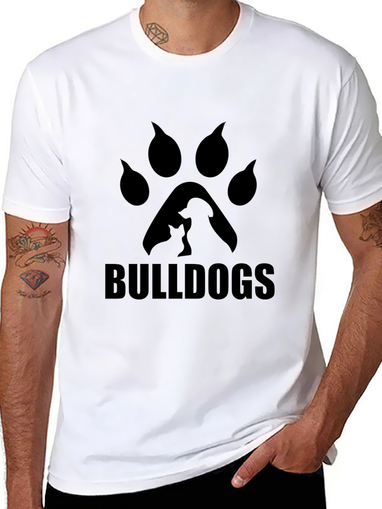 Bulldogs Paw Print Graphic T-Shirt - Black