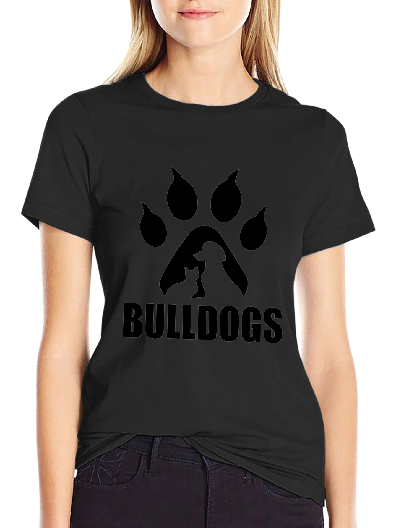 Bulldogs Paw Print Graphic T-Shirt - Black