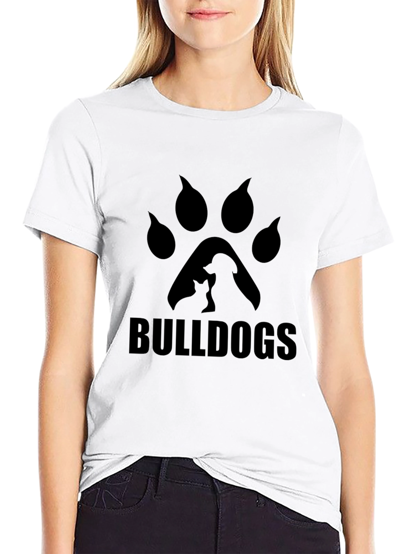 Bulldogs Paw Print Graphic T-Shirt - Black